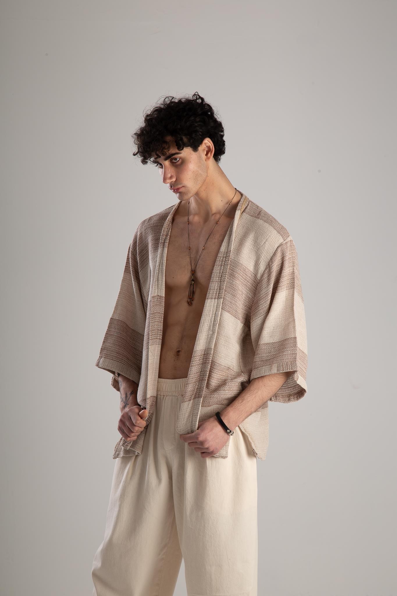Hasır Detaylı Bohem Kahve Kimono