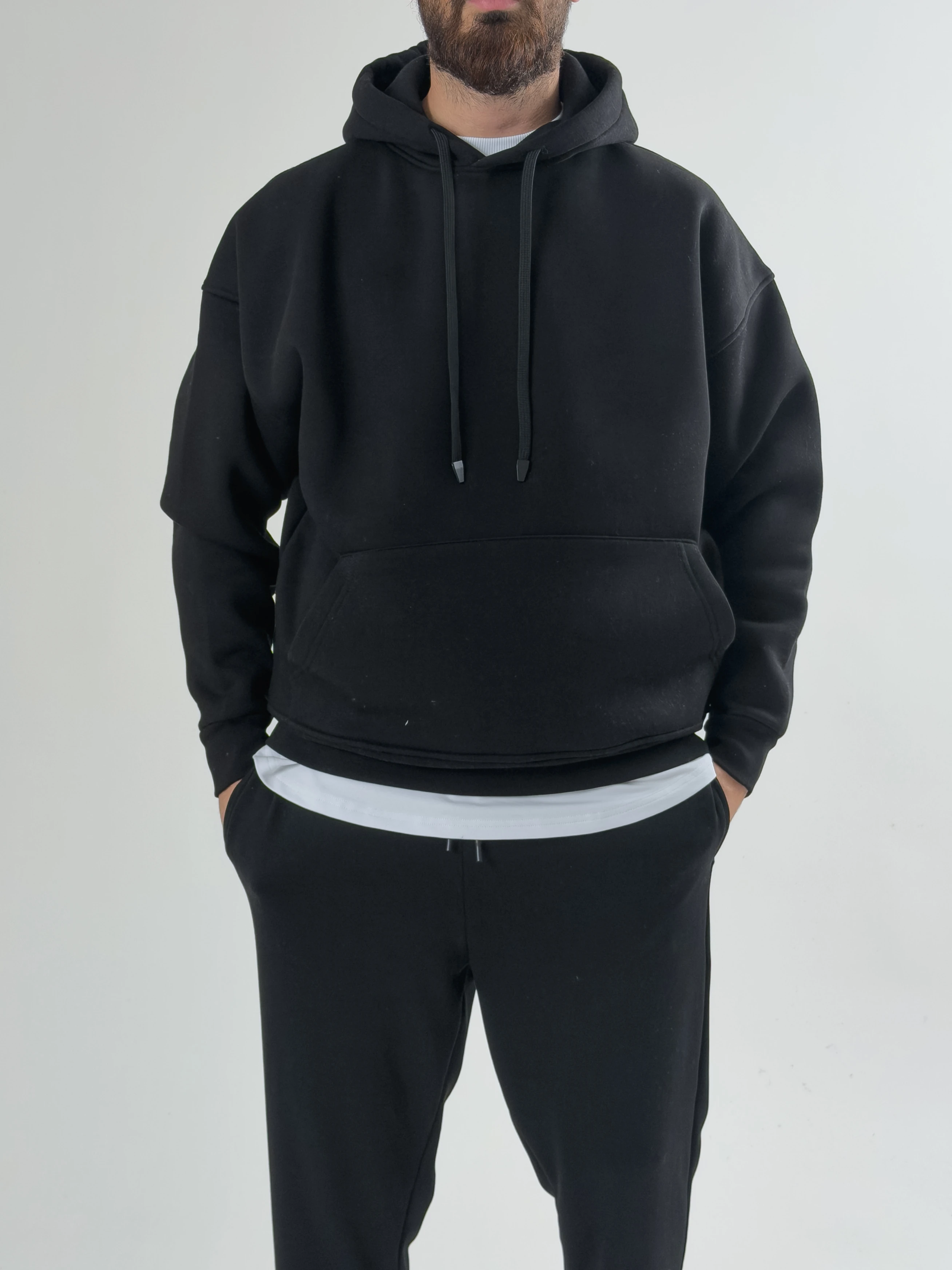 Erkek Şardonlu Siyah Hoodie COC2606