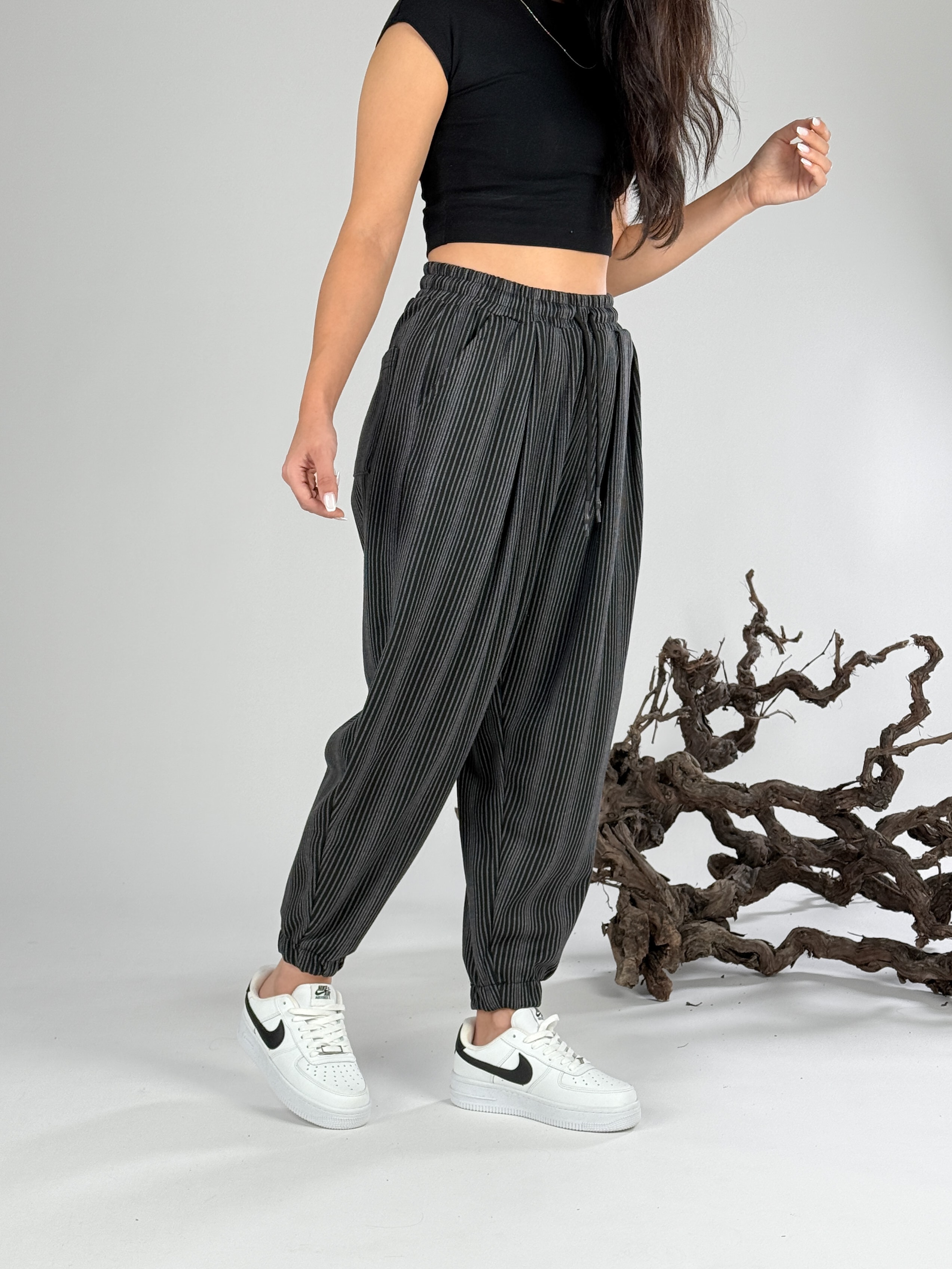 Çizgili Kadın Jogger Pantolon