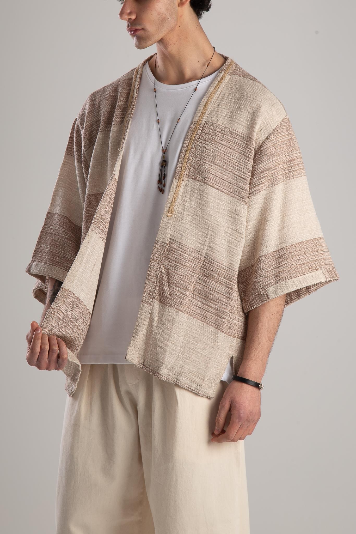 Hasır Detaylı Bohem Kahve Kimono