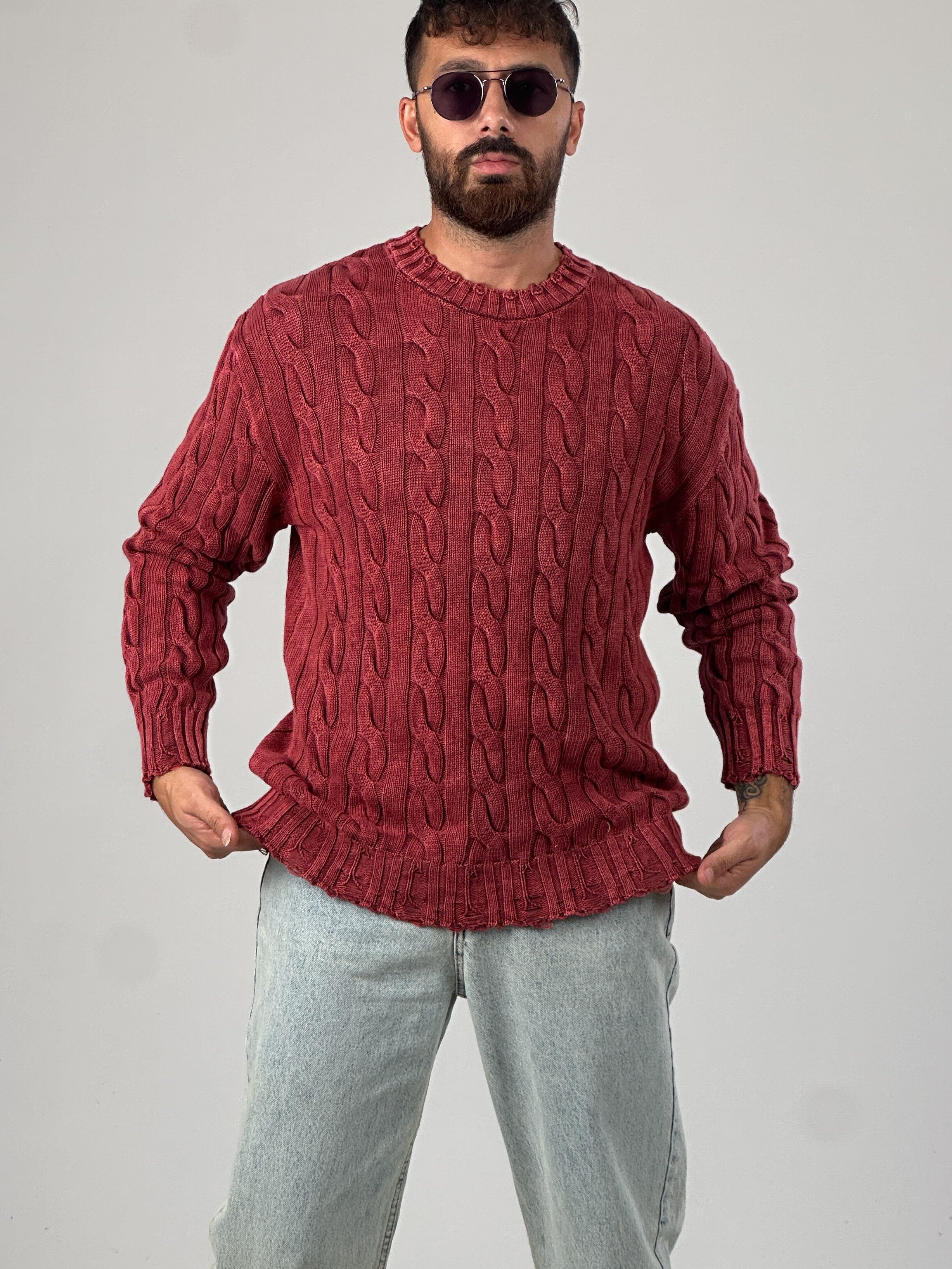 Bordo Triko Erkek Sweatshirt