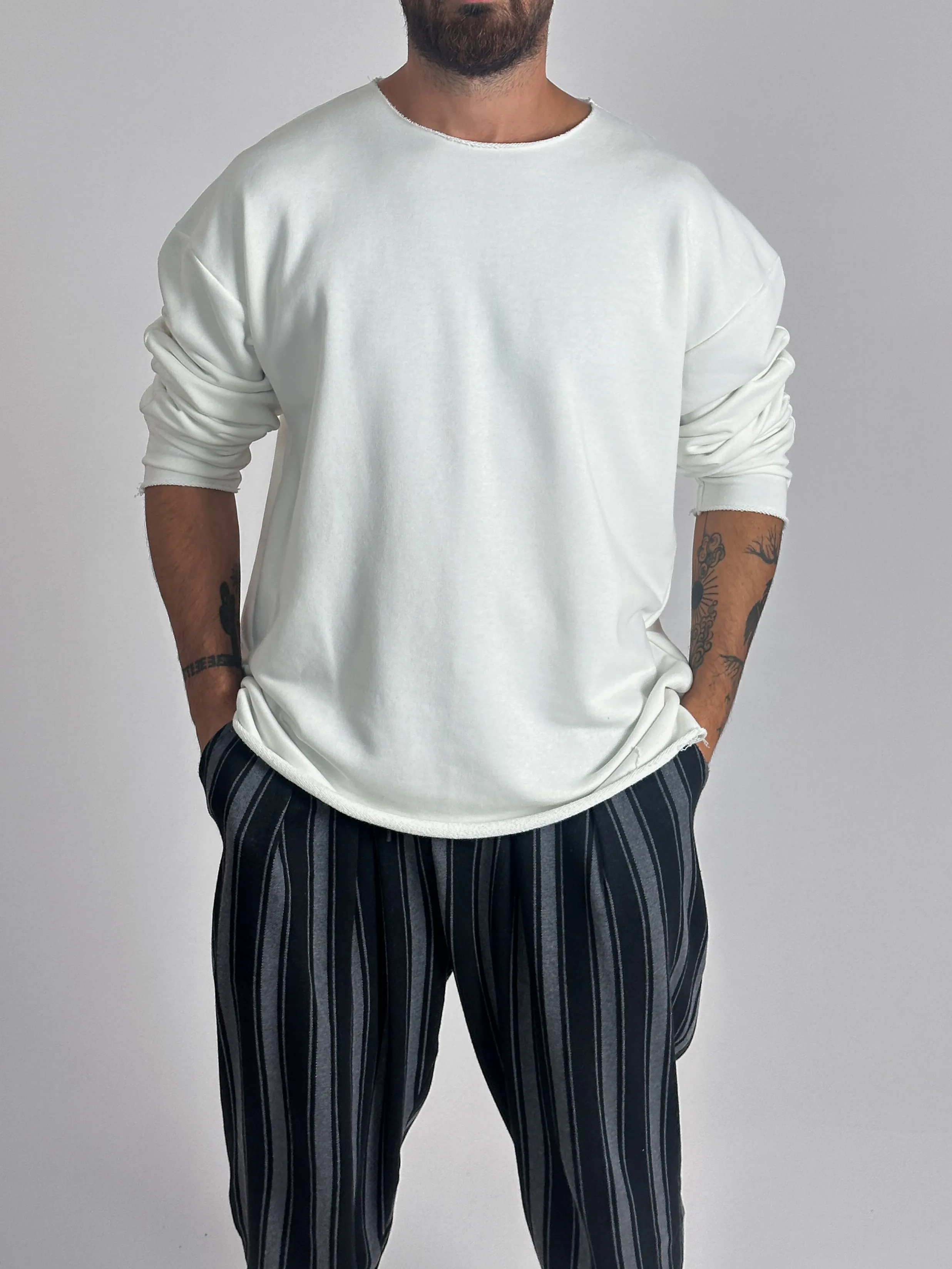 Basic Ekru Erkek Sweatshirt