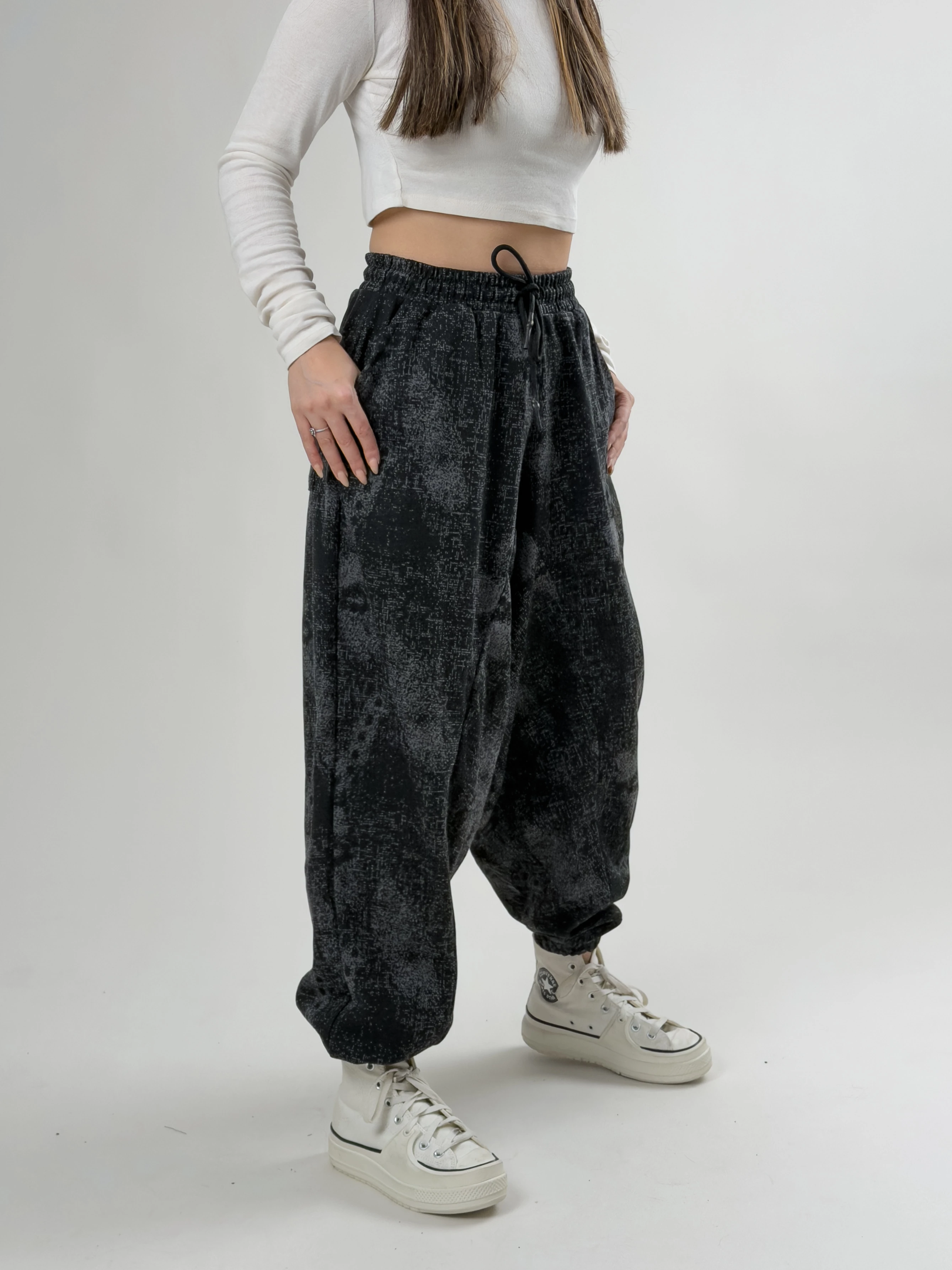 Kadın Siyah Desenli Spor Şalvar COC2623