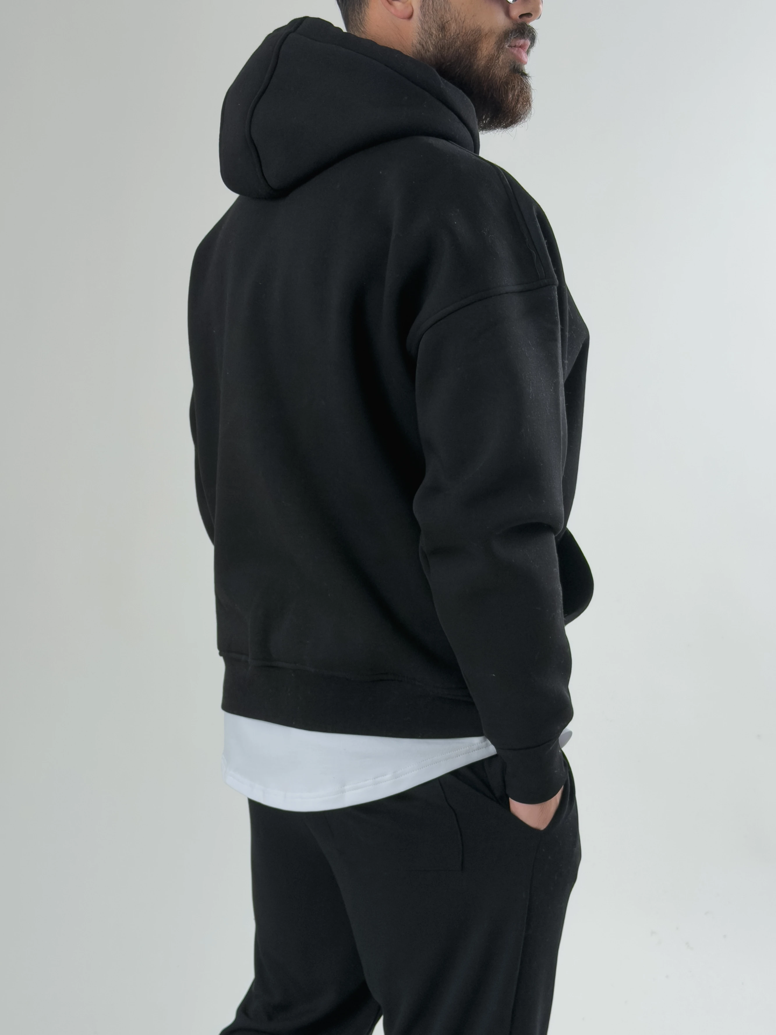 Erkek Şardonlu Siyah Hoodie COC2606