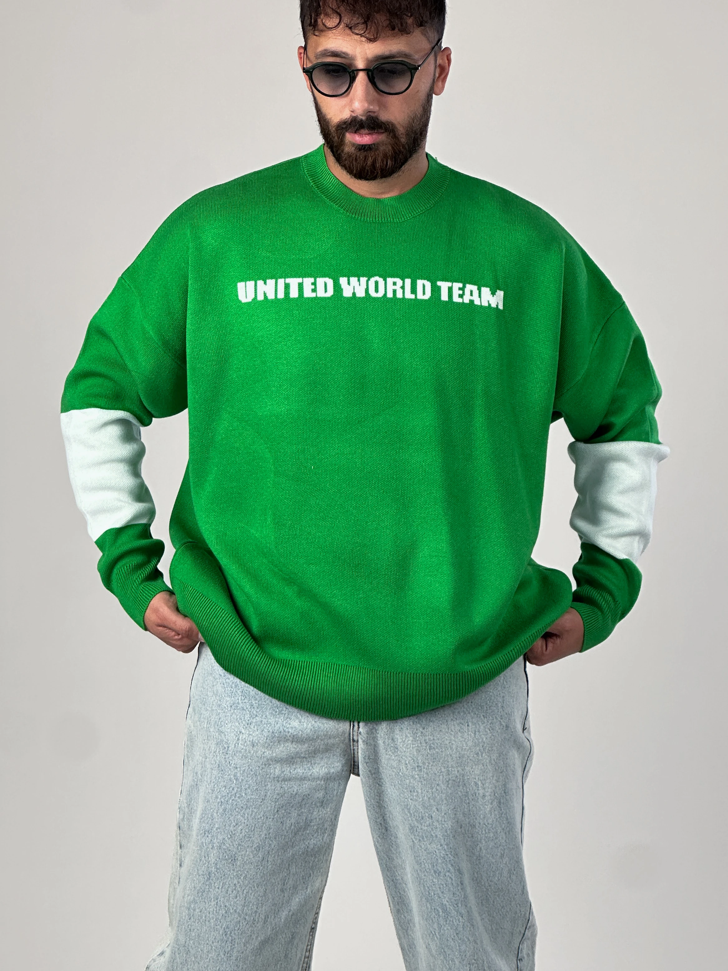 Oversize Yeşil New York Erkek Triko Sweat
