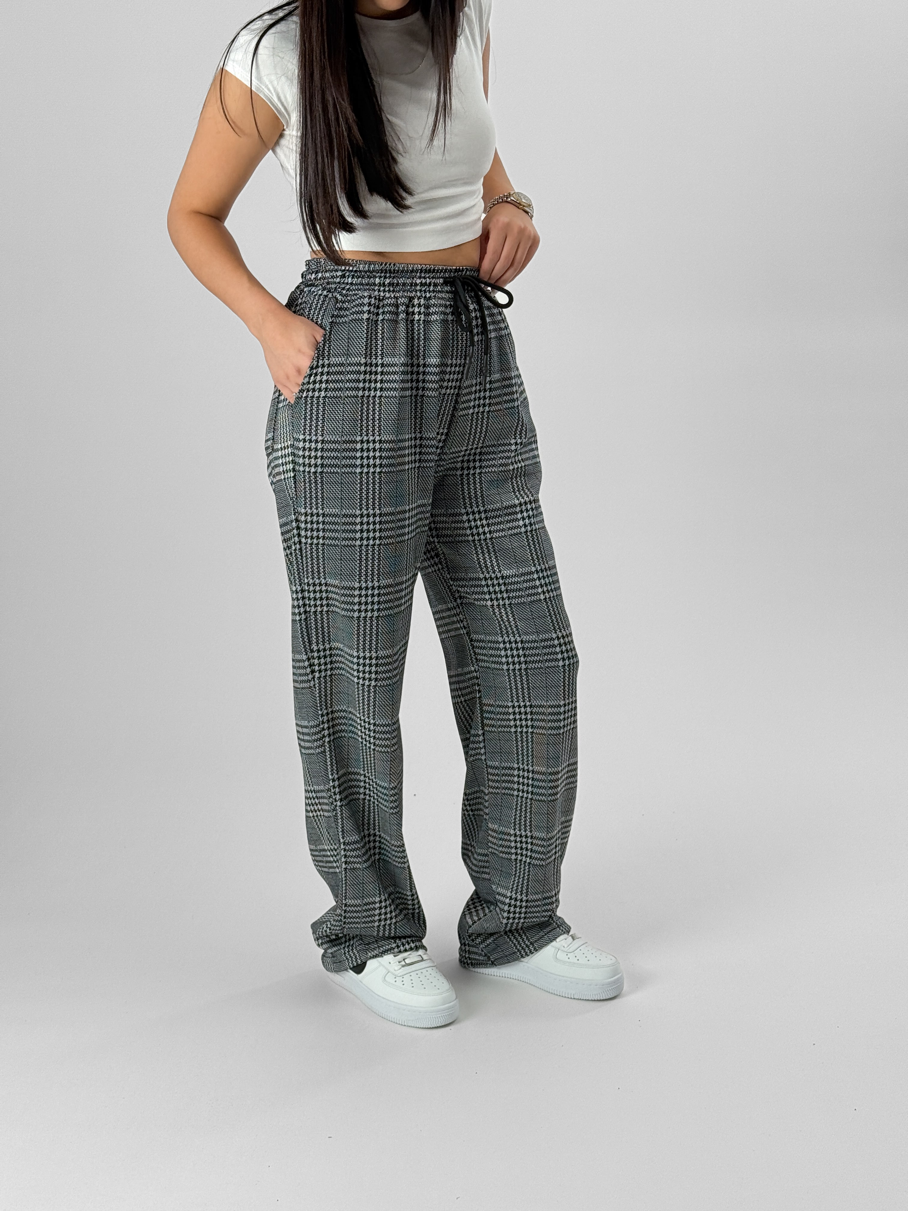 Ekose Kadın Baggy Pantolon