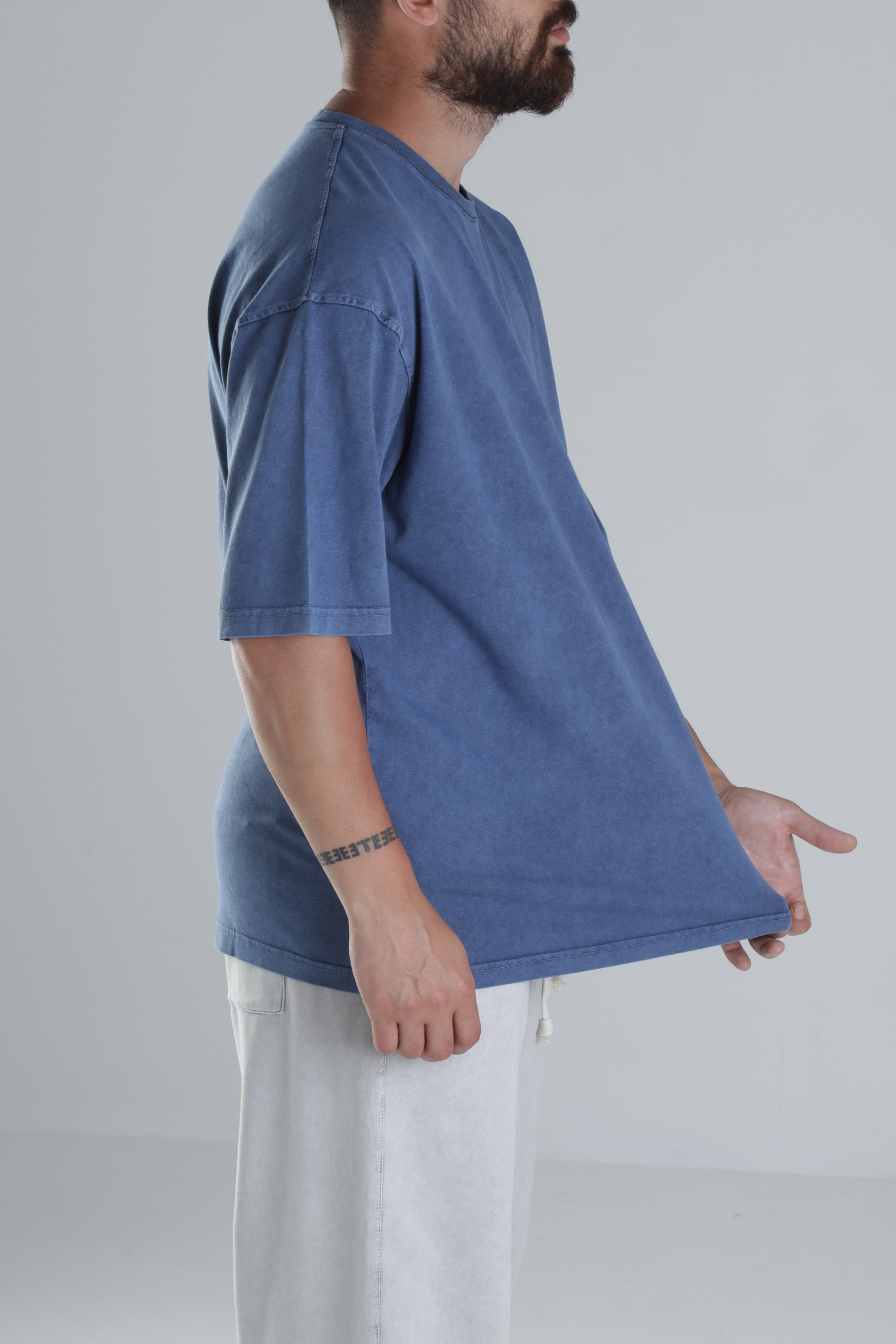 Yıkamalı Mavi Oversize T-Shirt