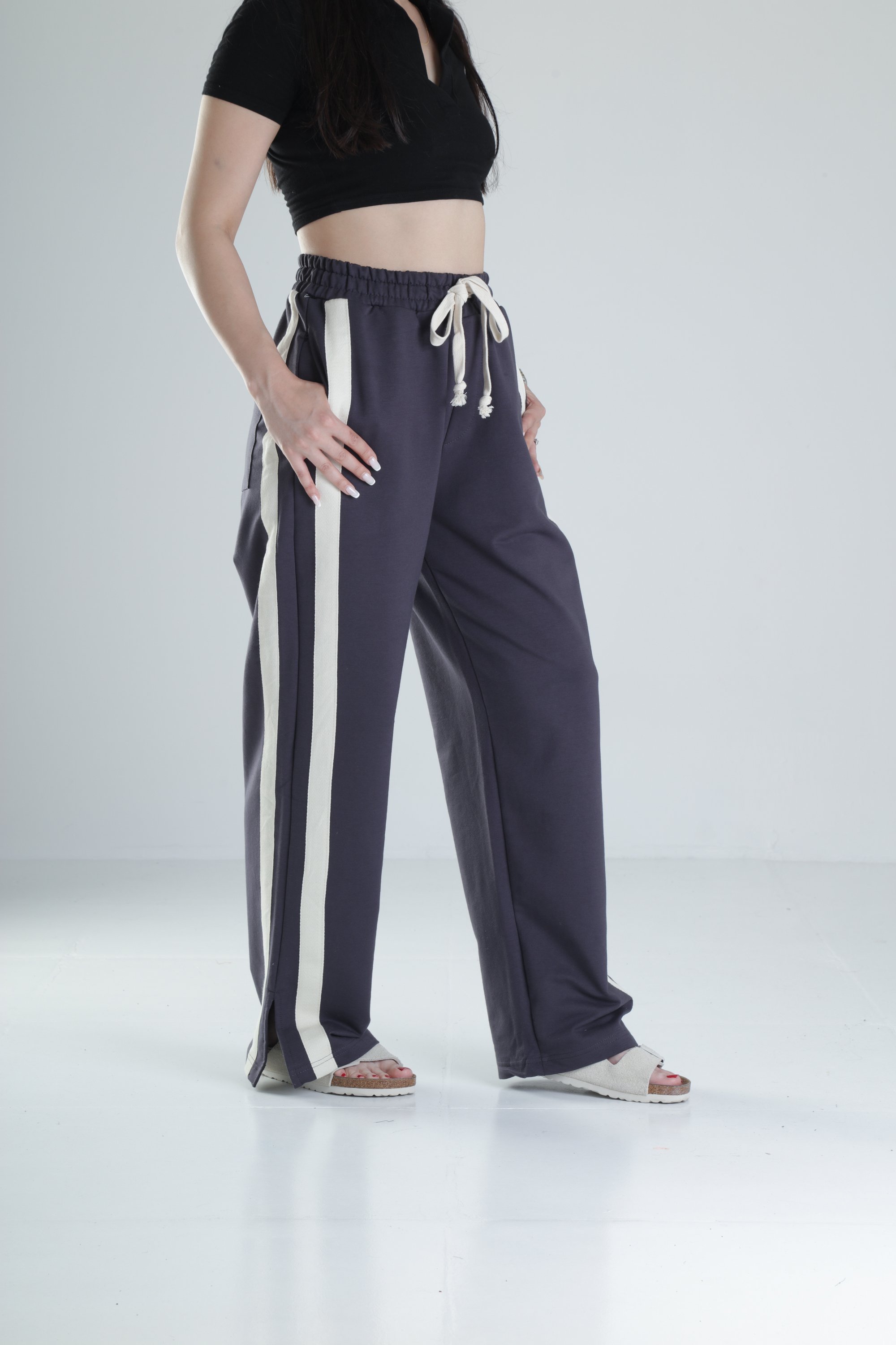 Yan Şerit Detaylı Füme Oversize Eşofman