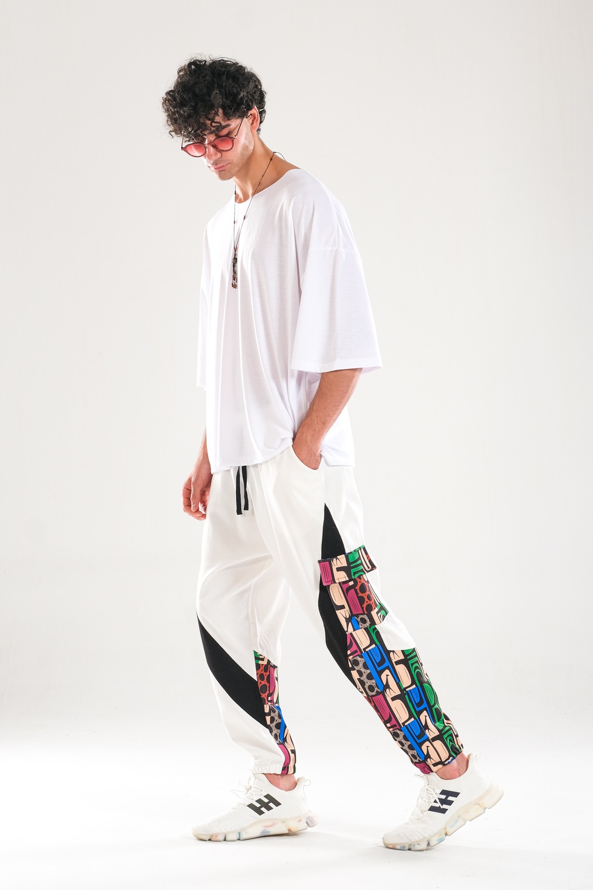 Neon Desenli Gabardin Jogger Pantolon