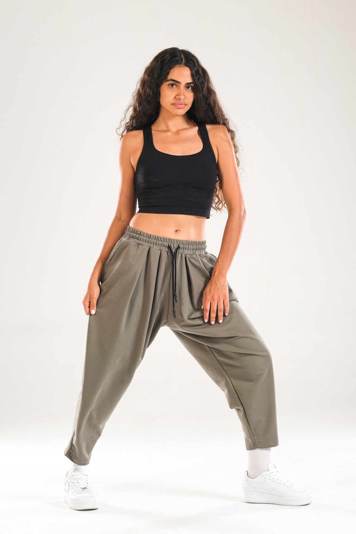Yeşil Pileli Jogger Pantolon