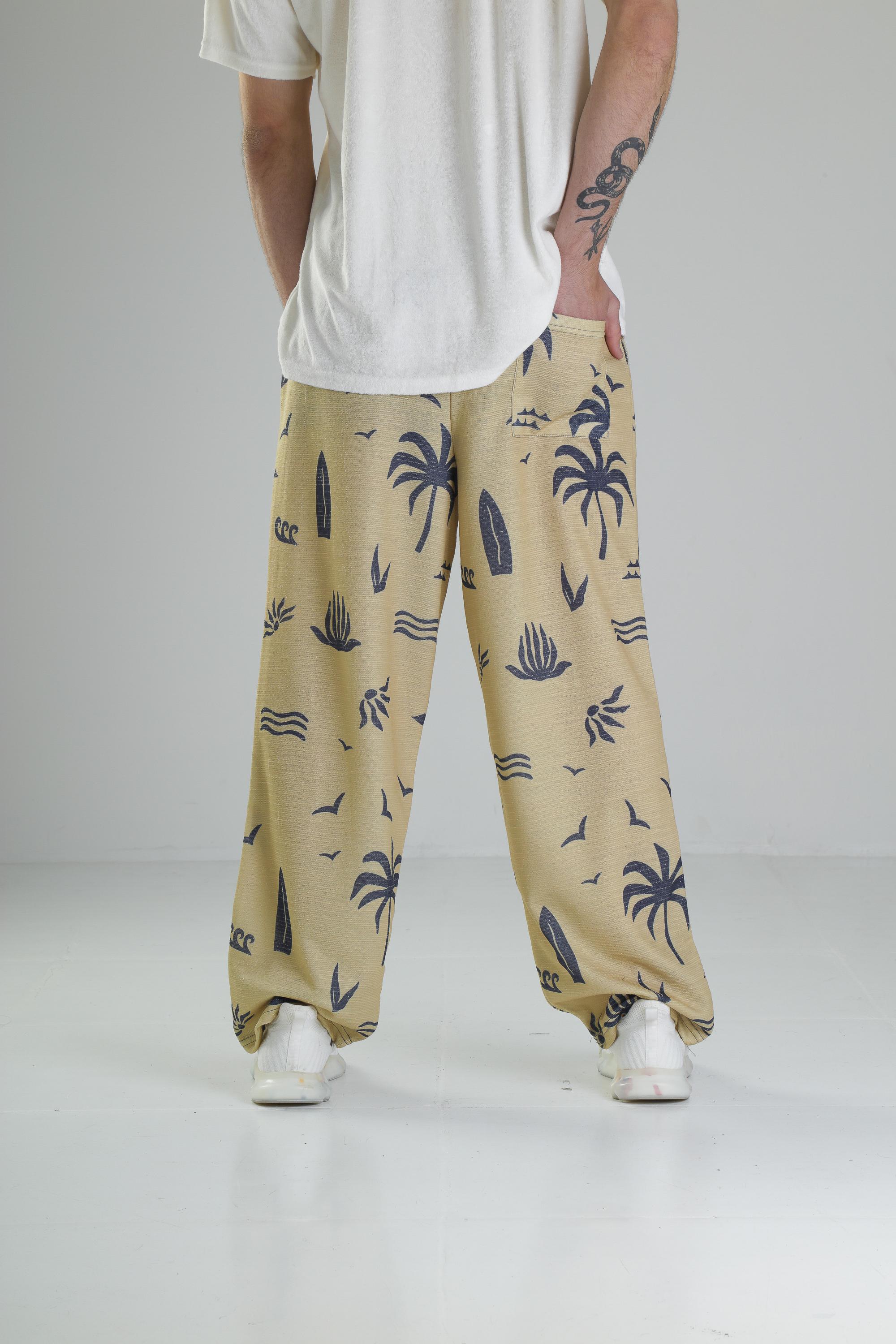 Ağaç Desenli Sarı Baggy Pantolon
