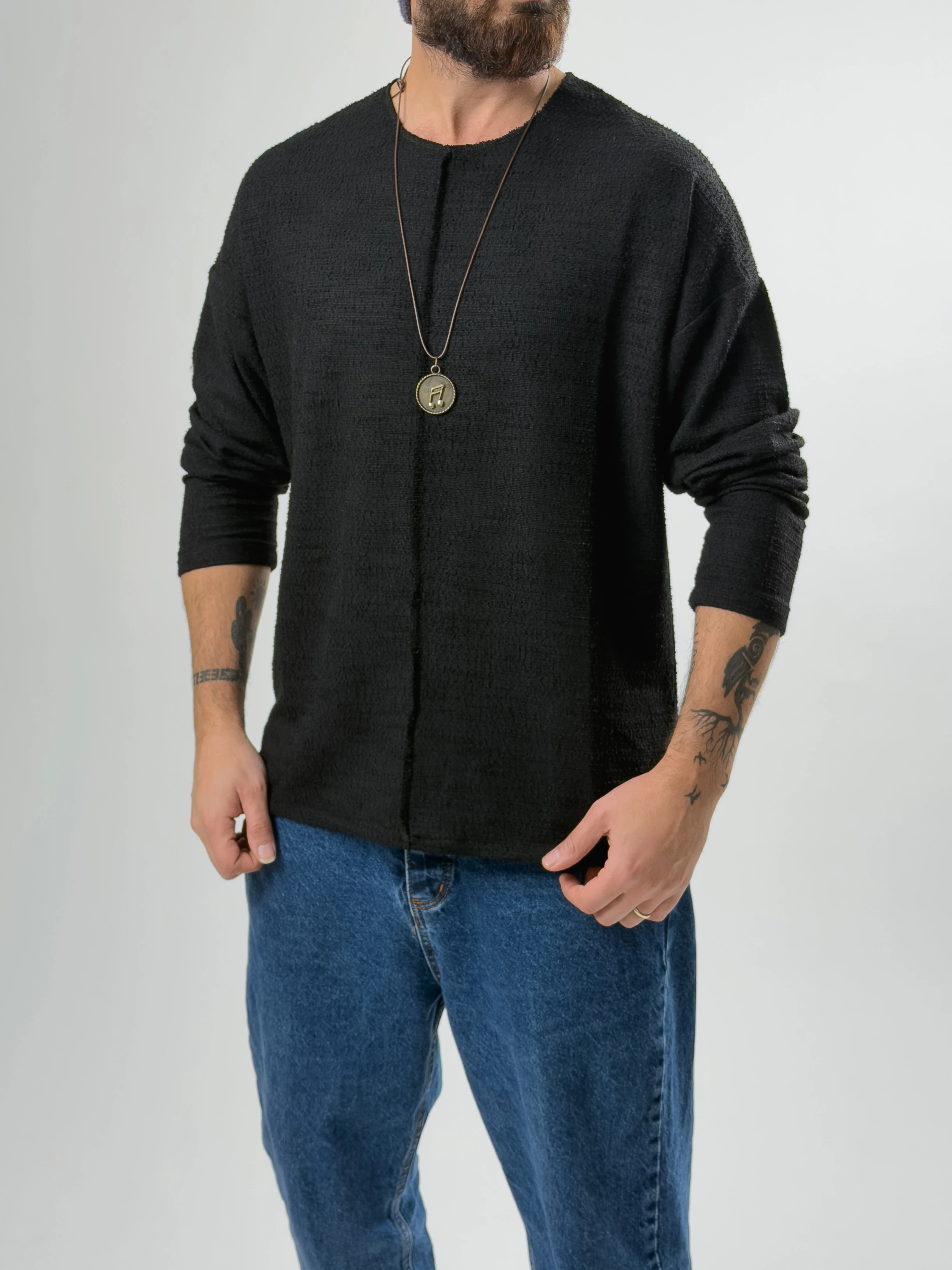 Tasarım Çima Detaylı Erkek Siyah Sweat COC2632