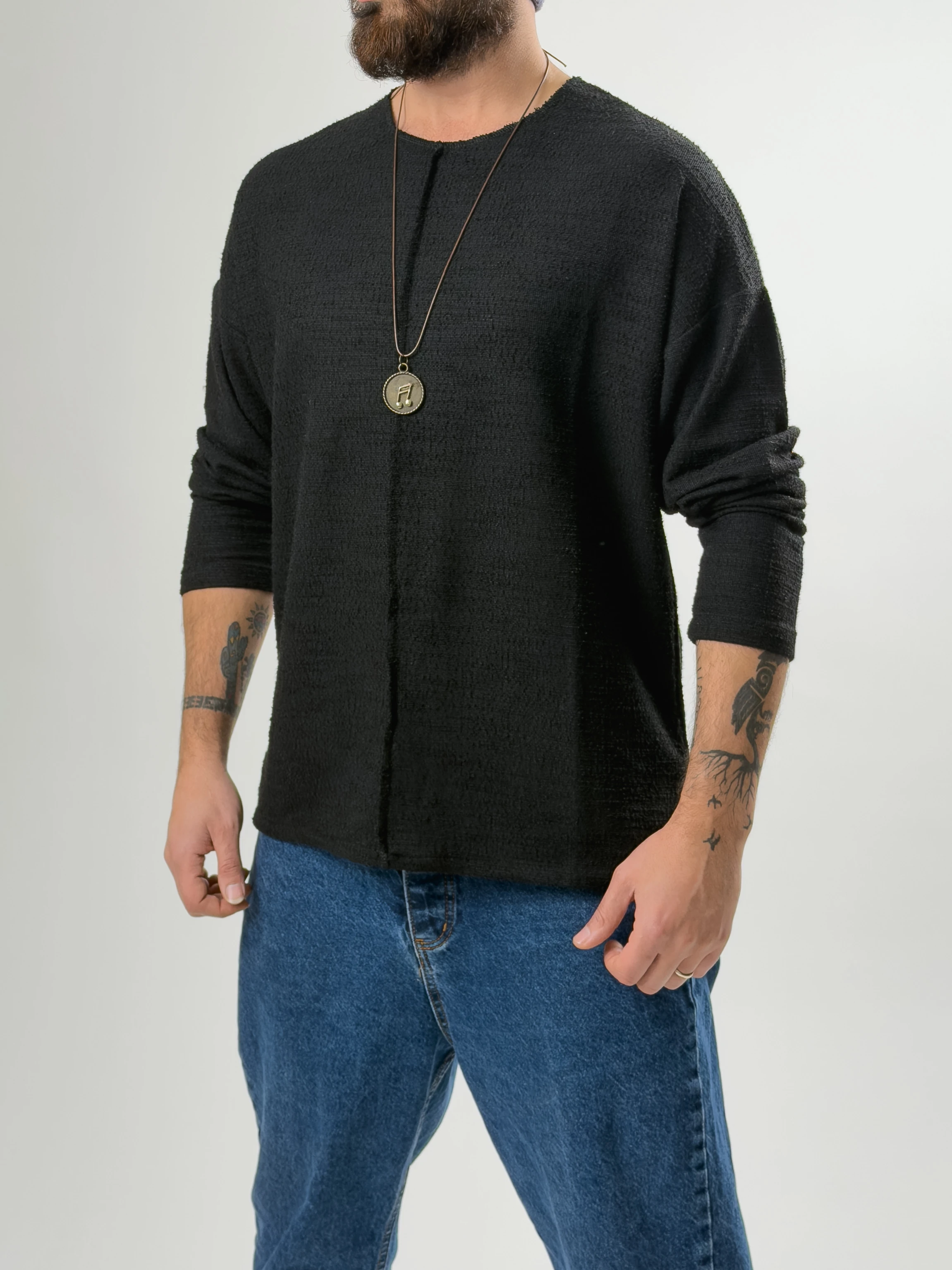 Tasarım Çima Detaylı Erkek Siyah Sweat COC2632