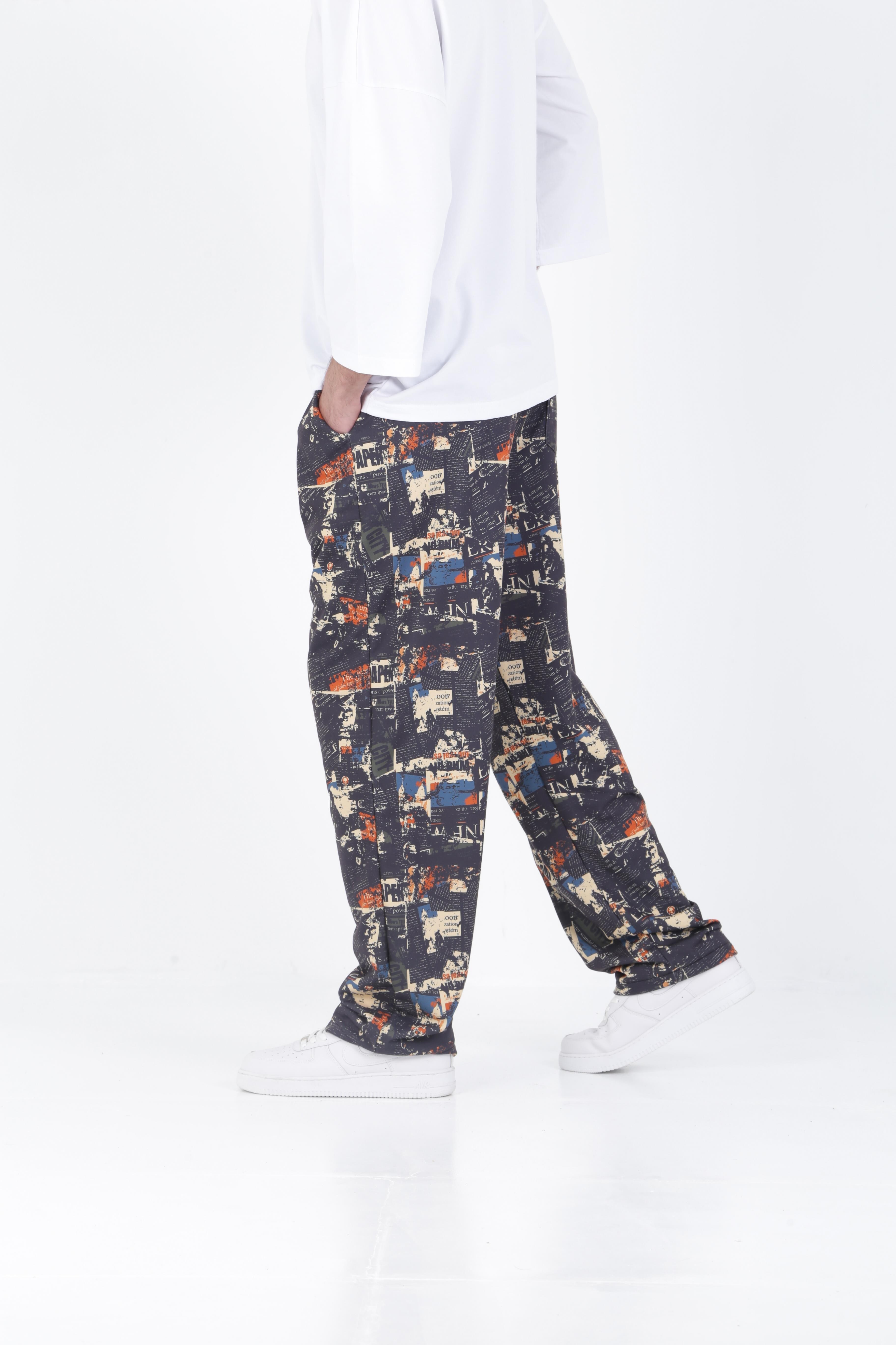 Gazete Desenli Baggy Pantolon