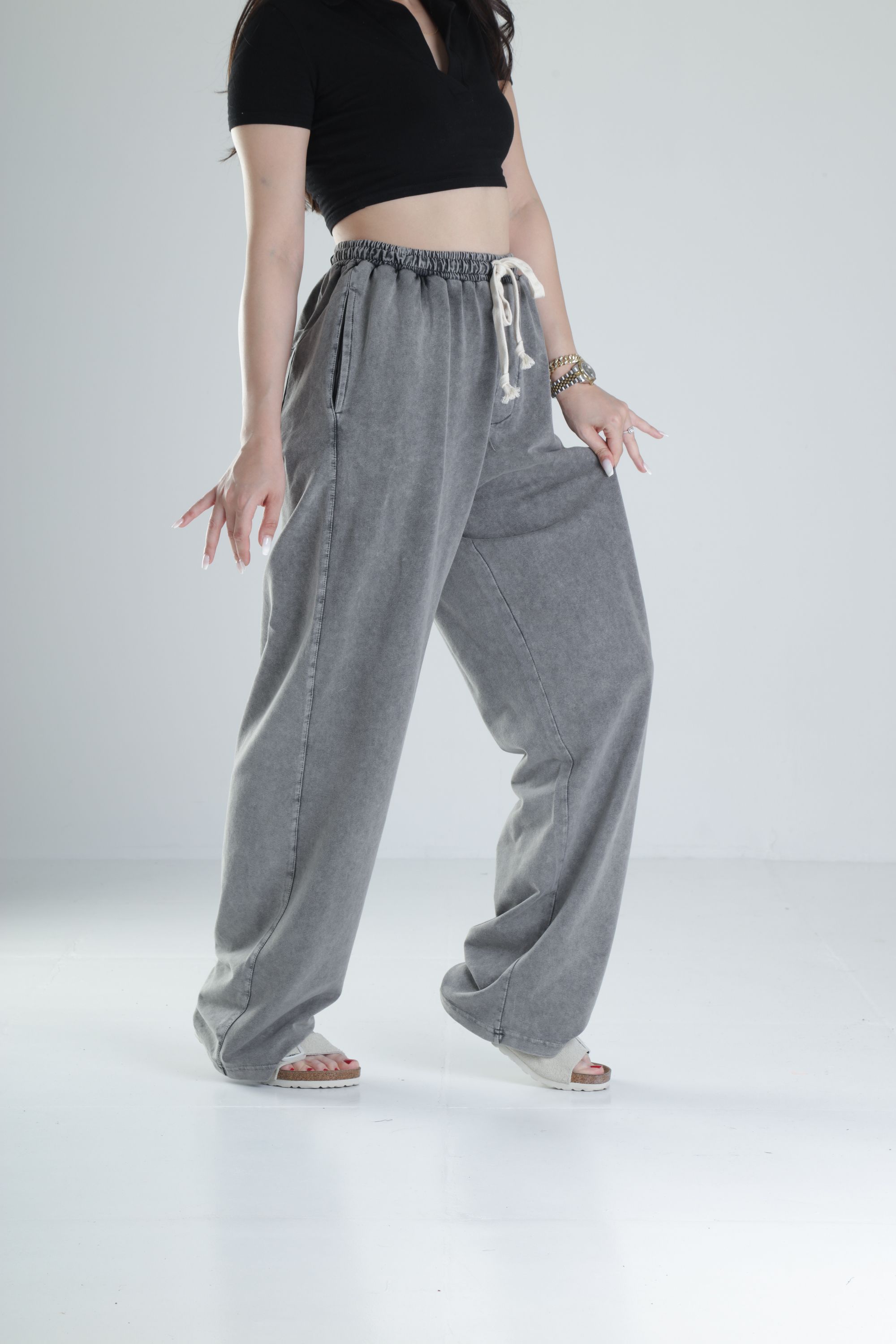 Oversize Yıkamalı Koyu Gri Eşofman