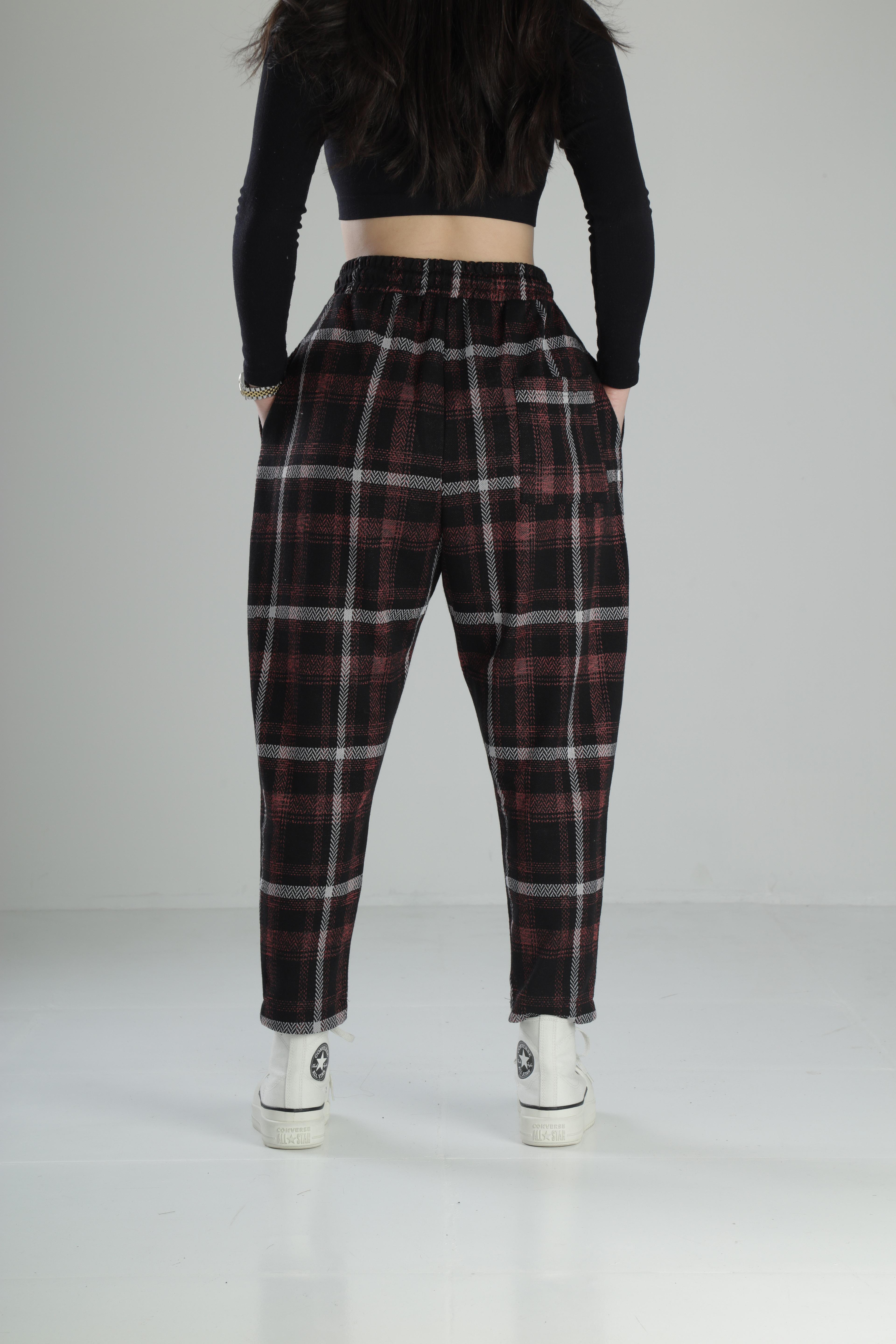 Bordo Ekose Baget Pantolon