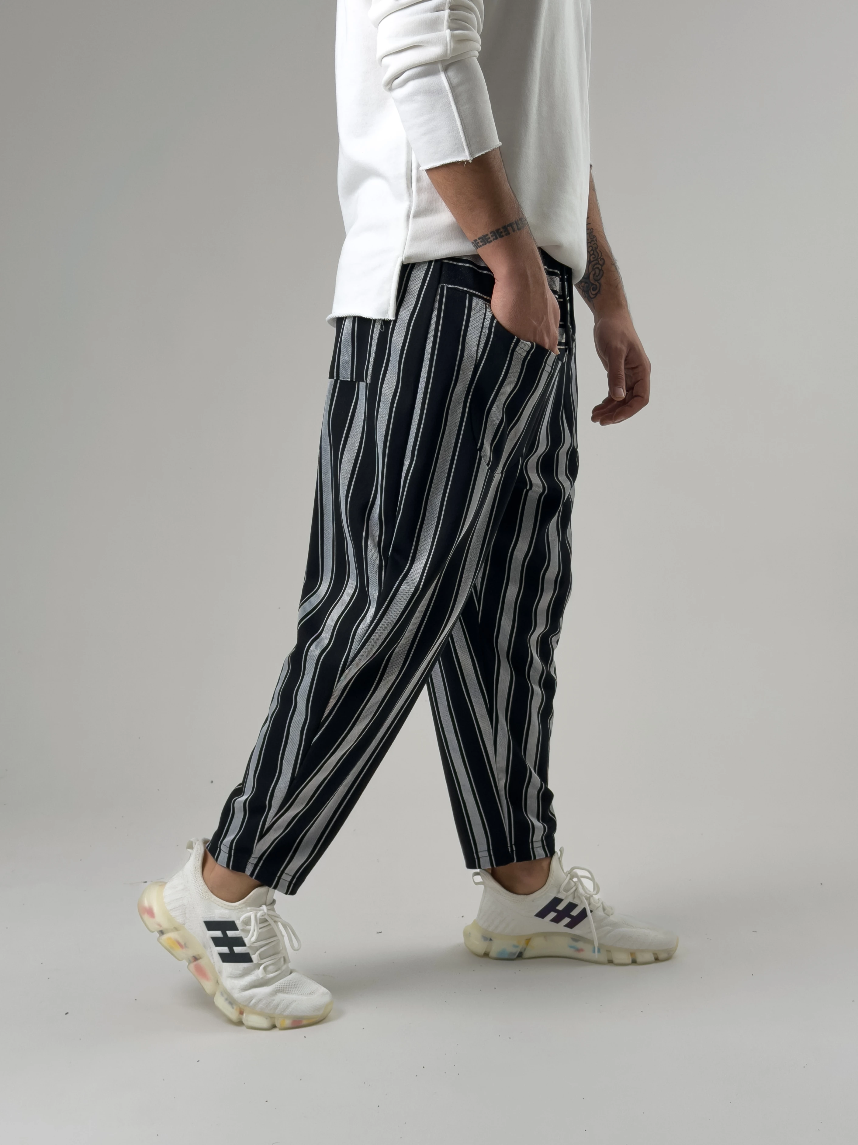 Ön Cep Detaylı Siyah Beyaz Erkek Baget Pantolon COC2600