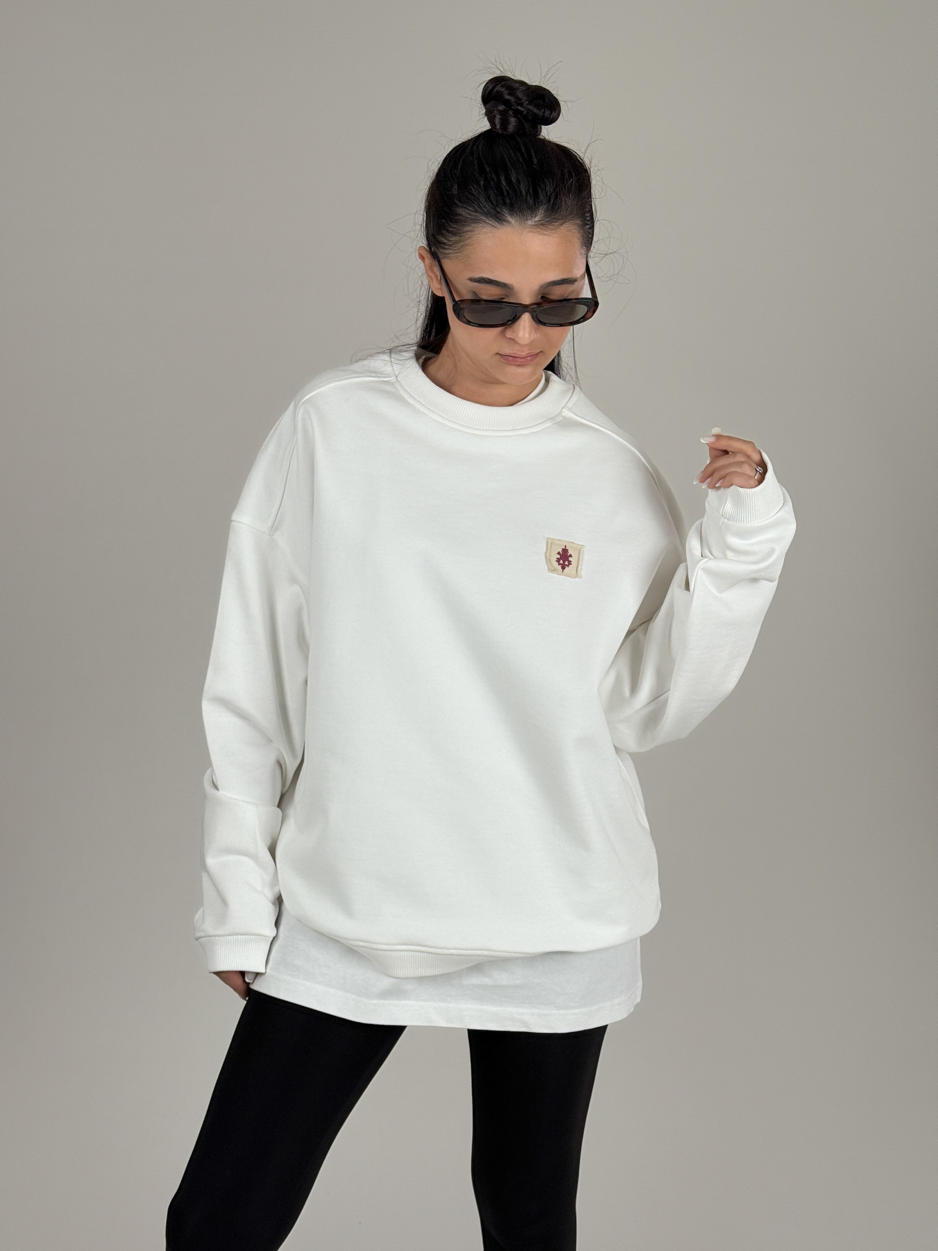 Etnik Desenli Beyaz Kadın Sweatshirt