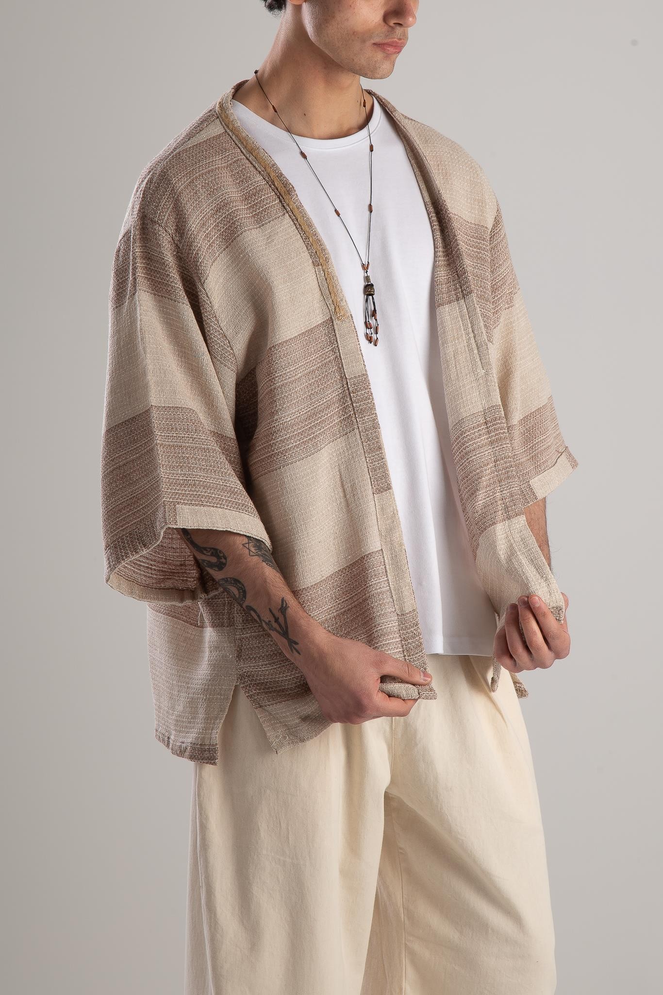 Hasır Detaylı Bohem Kahve Kimono