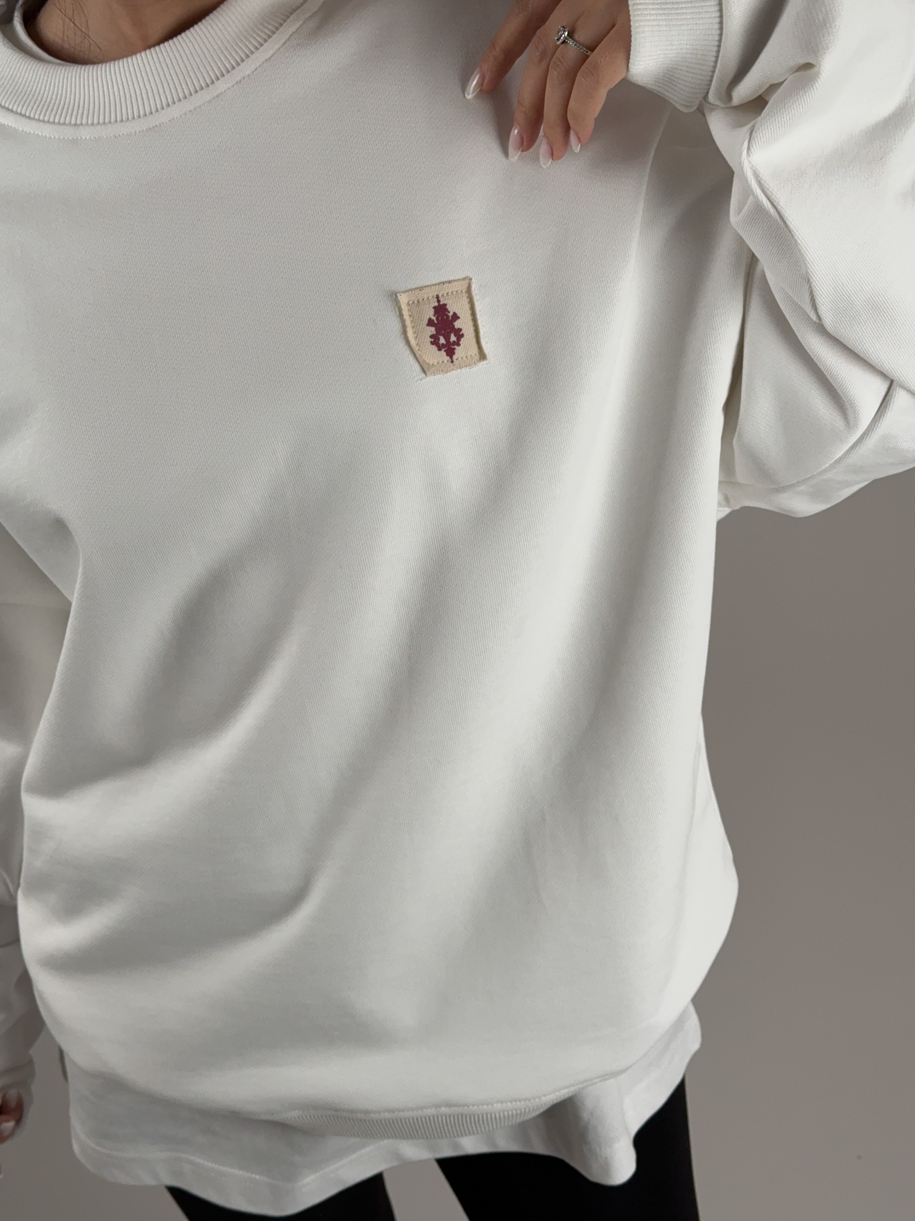 Etnik Desenli Beyaz Kadın Sweatshirt