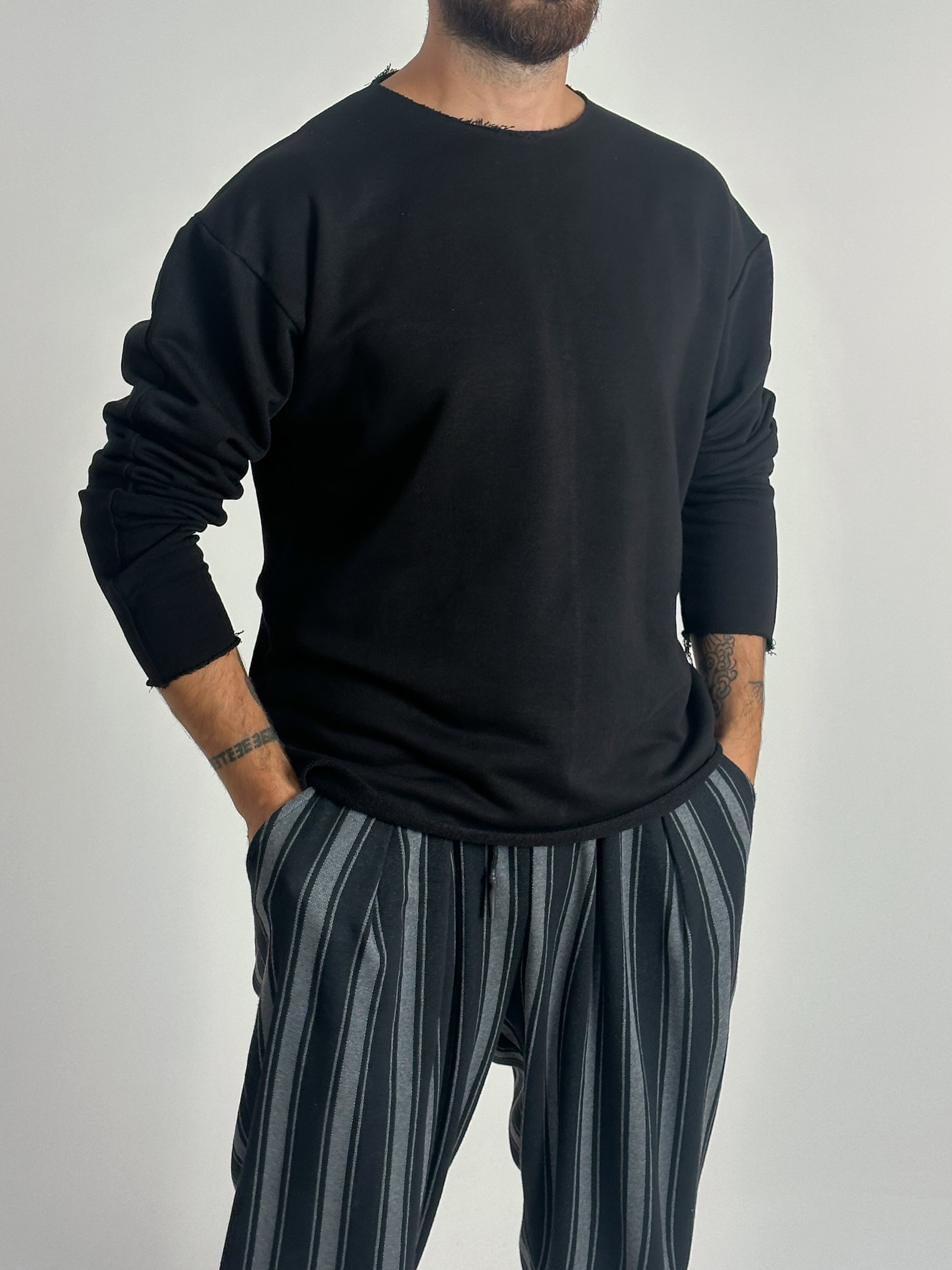 Erkek Basic Siyah Sweatshirt