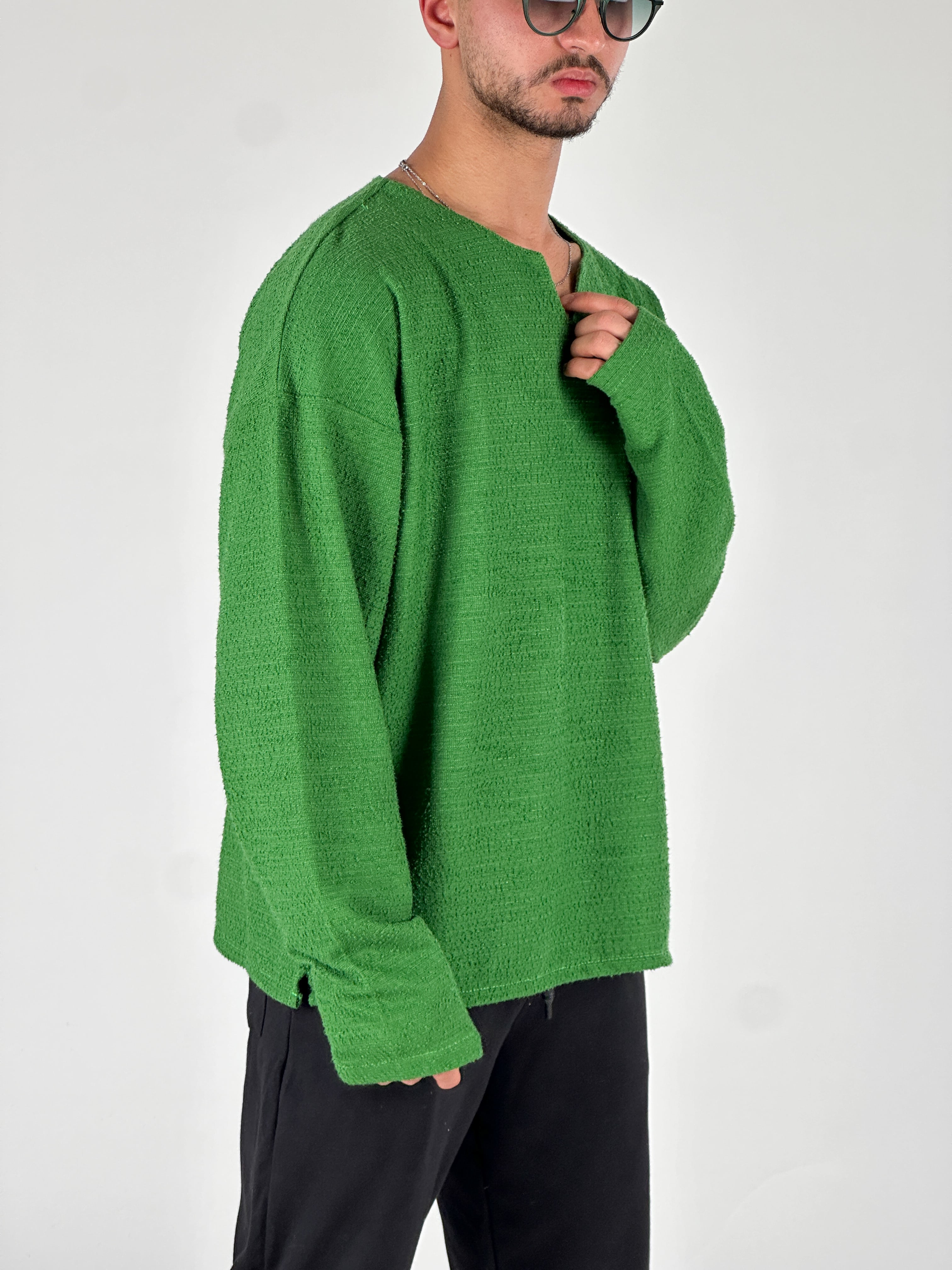 Tasarım Yeşil Erkek Sweatshirt