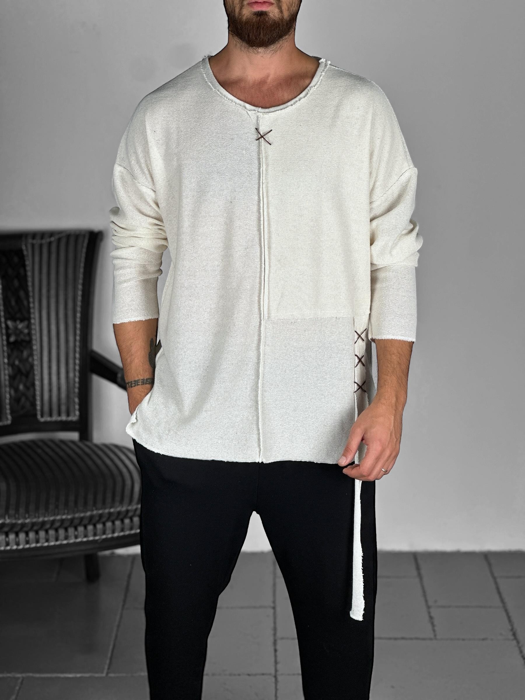 İp Detaylı Bej Bohem Sweat