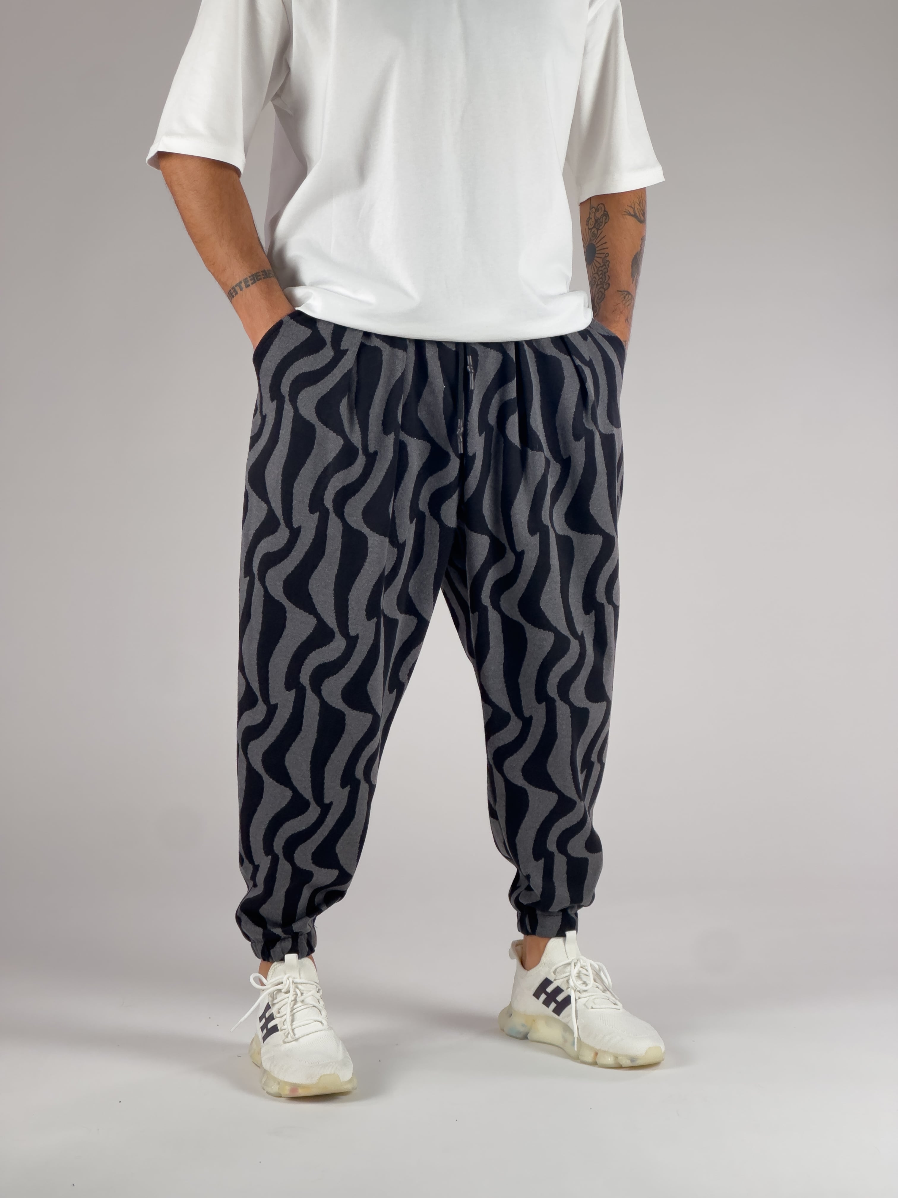 Dalga Desenli Pileli Jogger Pantolon