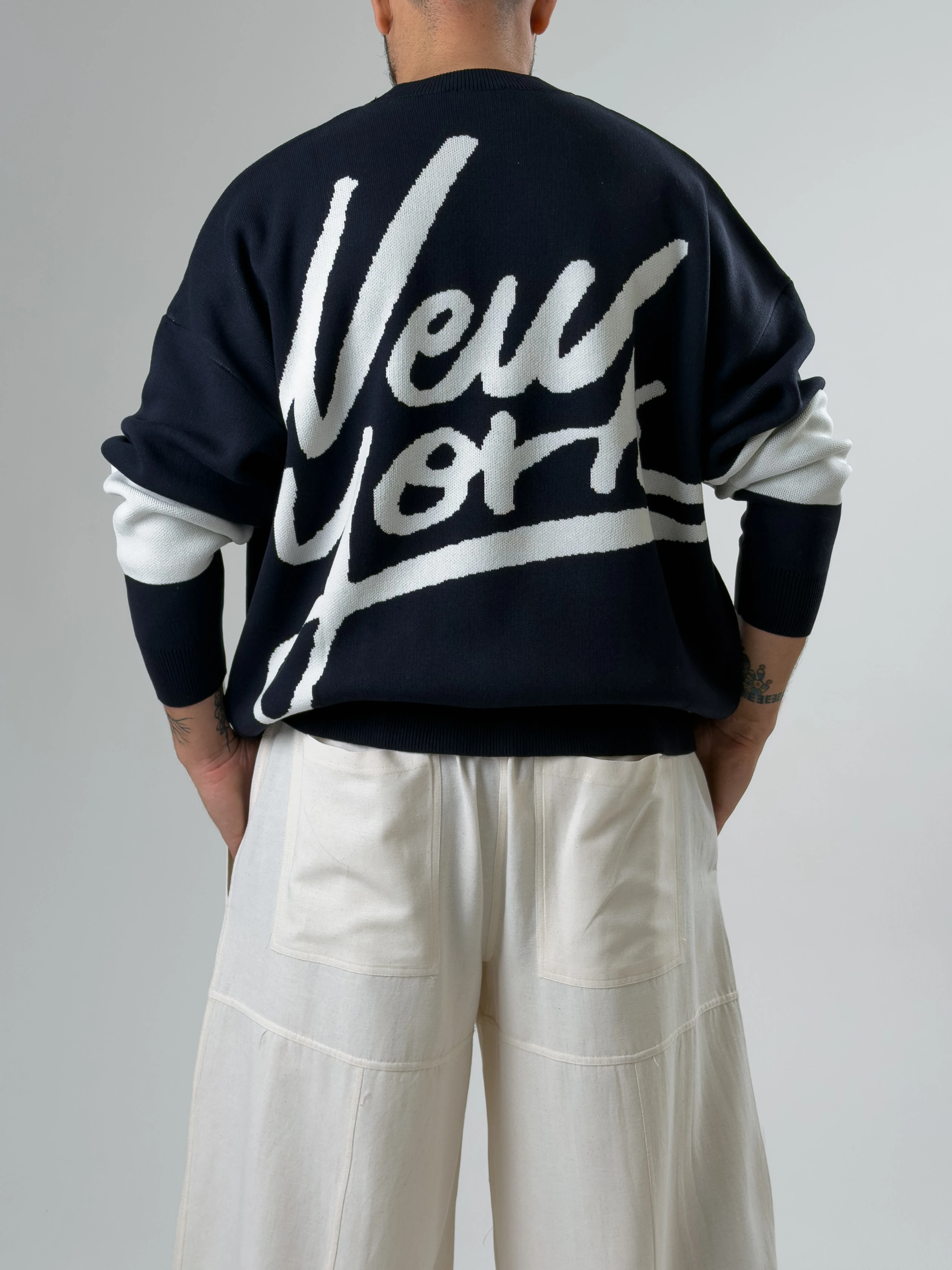 Oversize New York Erkek Lacivert Triko COC2597