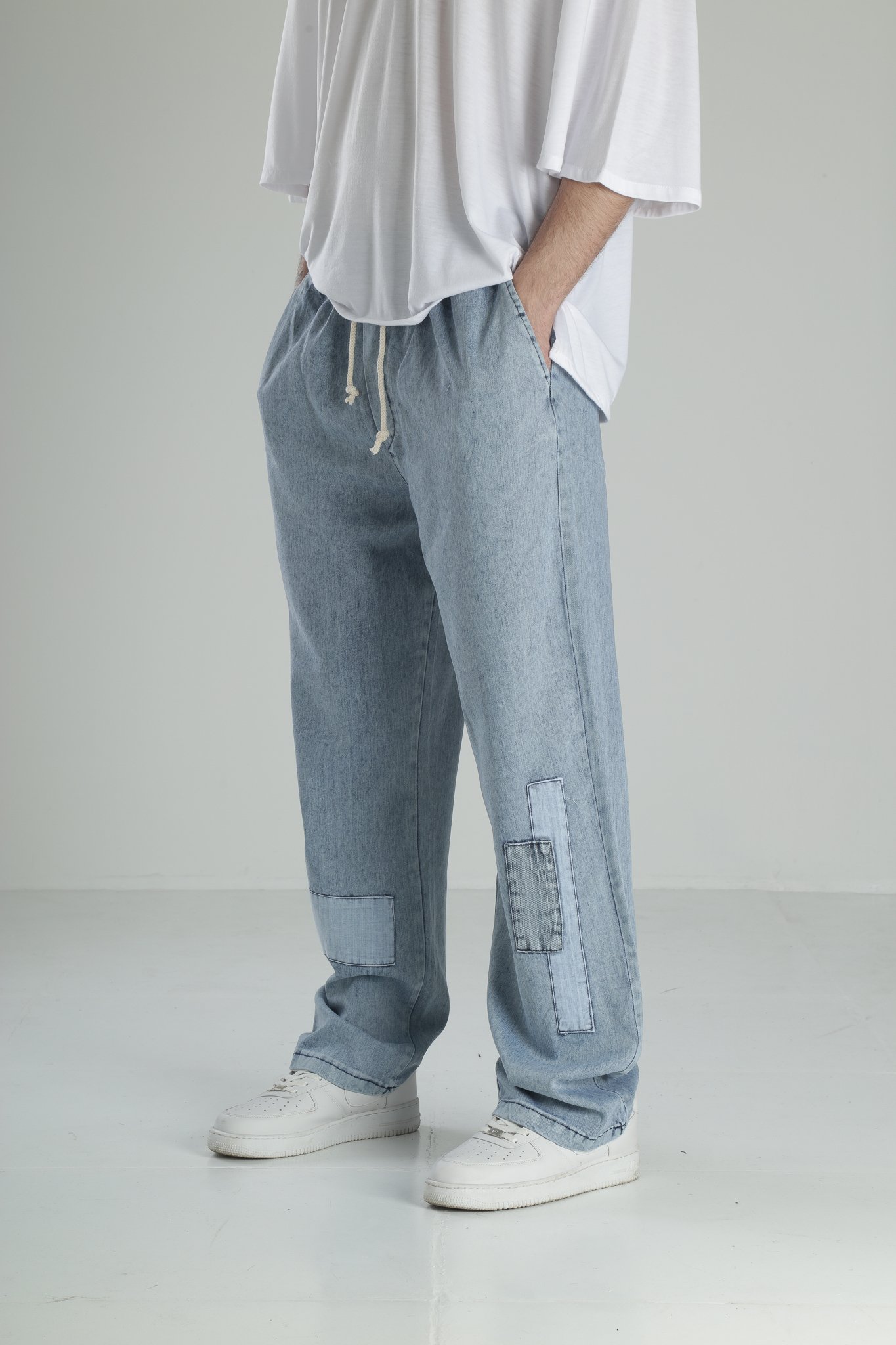 Yama Detaylı Kot Baggy Pantolon