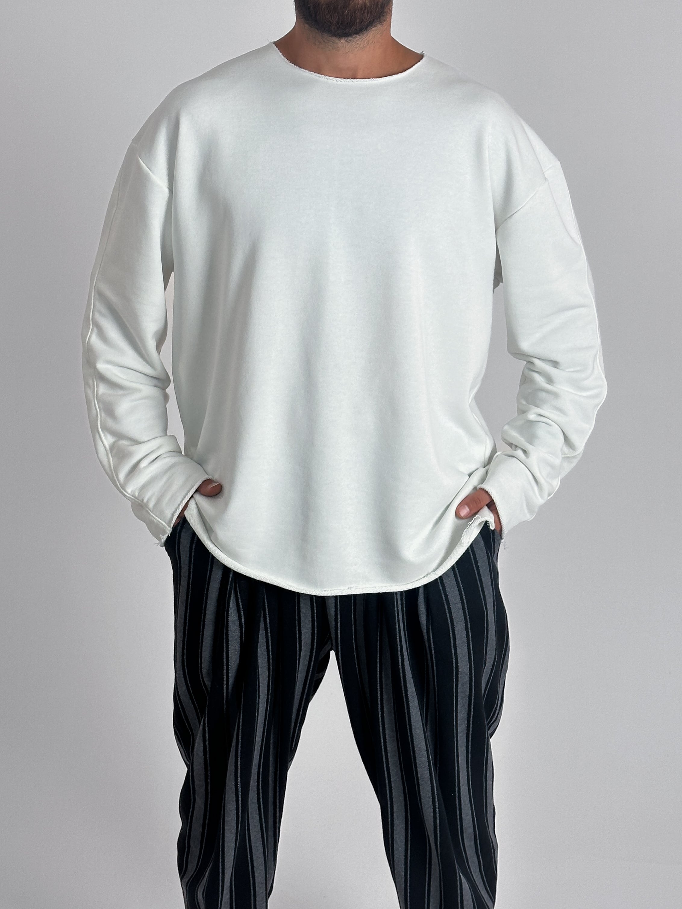 Basic Ekru Erkek Sweatshirt