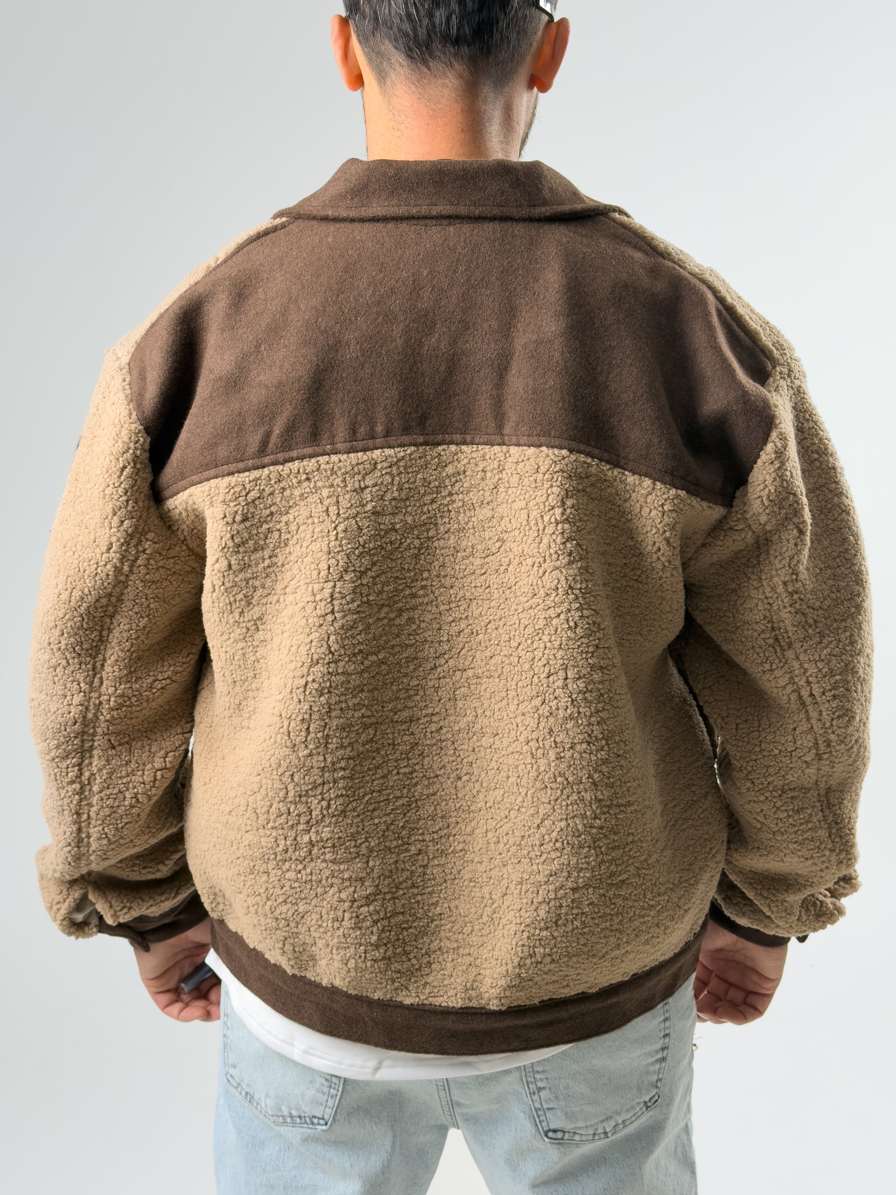 Erkek Kaşe Detaylı Kahverengi Peluş Hırka COC2578