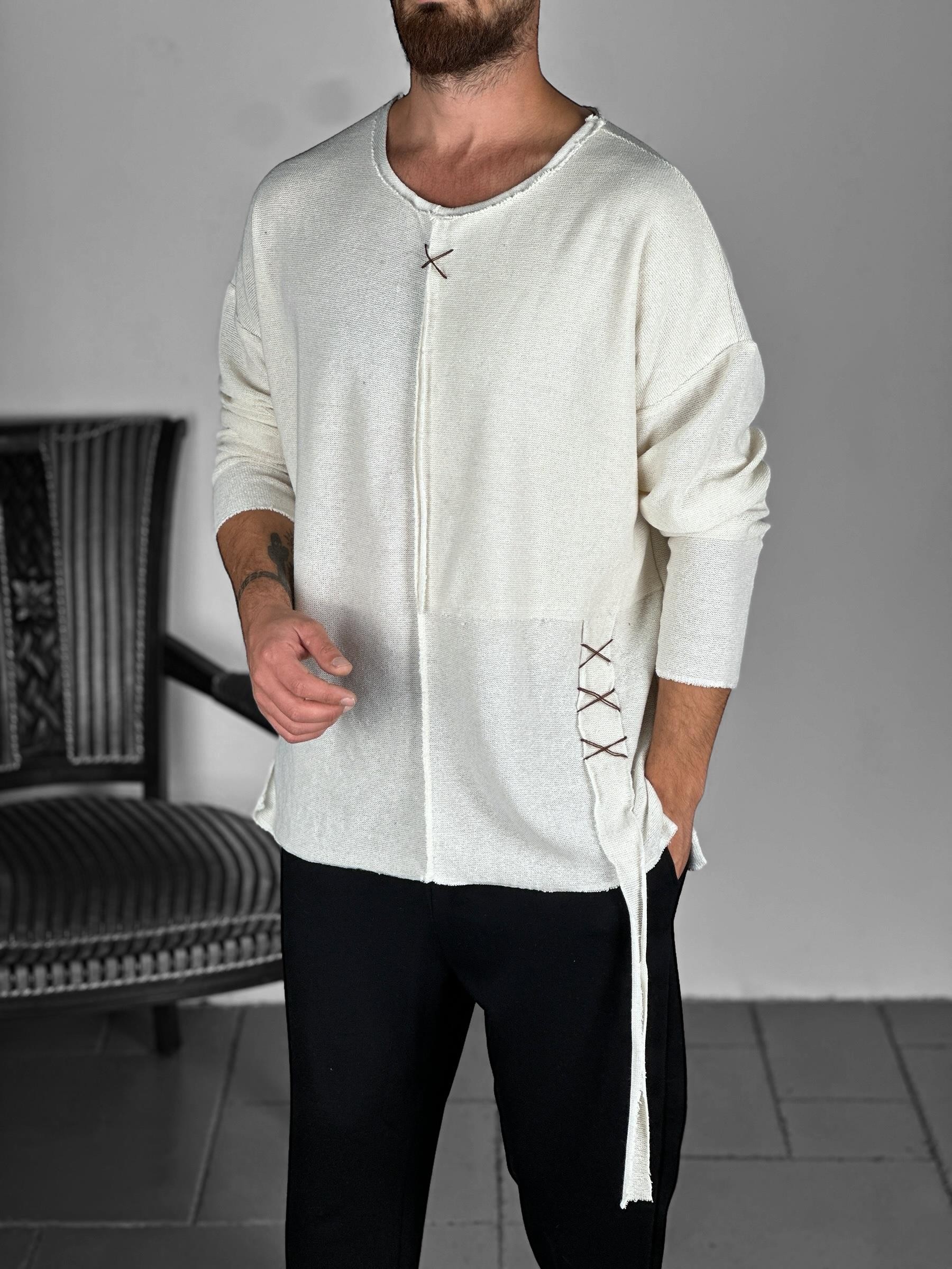 İp Detaylı Bej Bohem Sweat