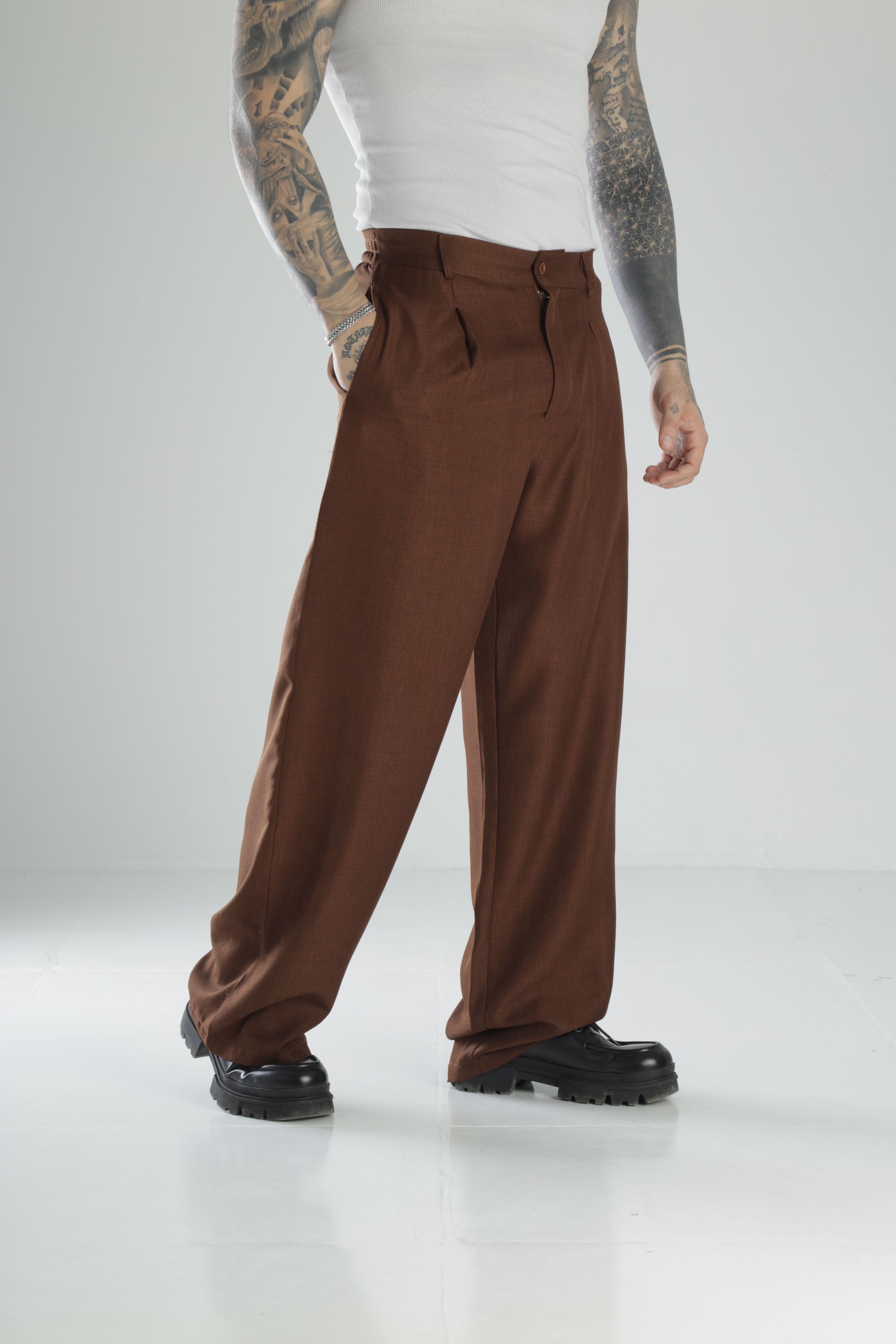 Double Face Kumaş Kahve Baggy Pantolon
