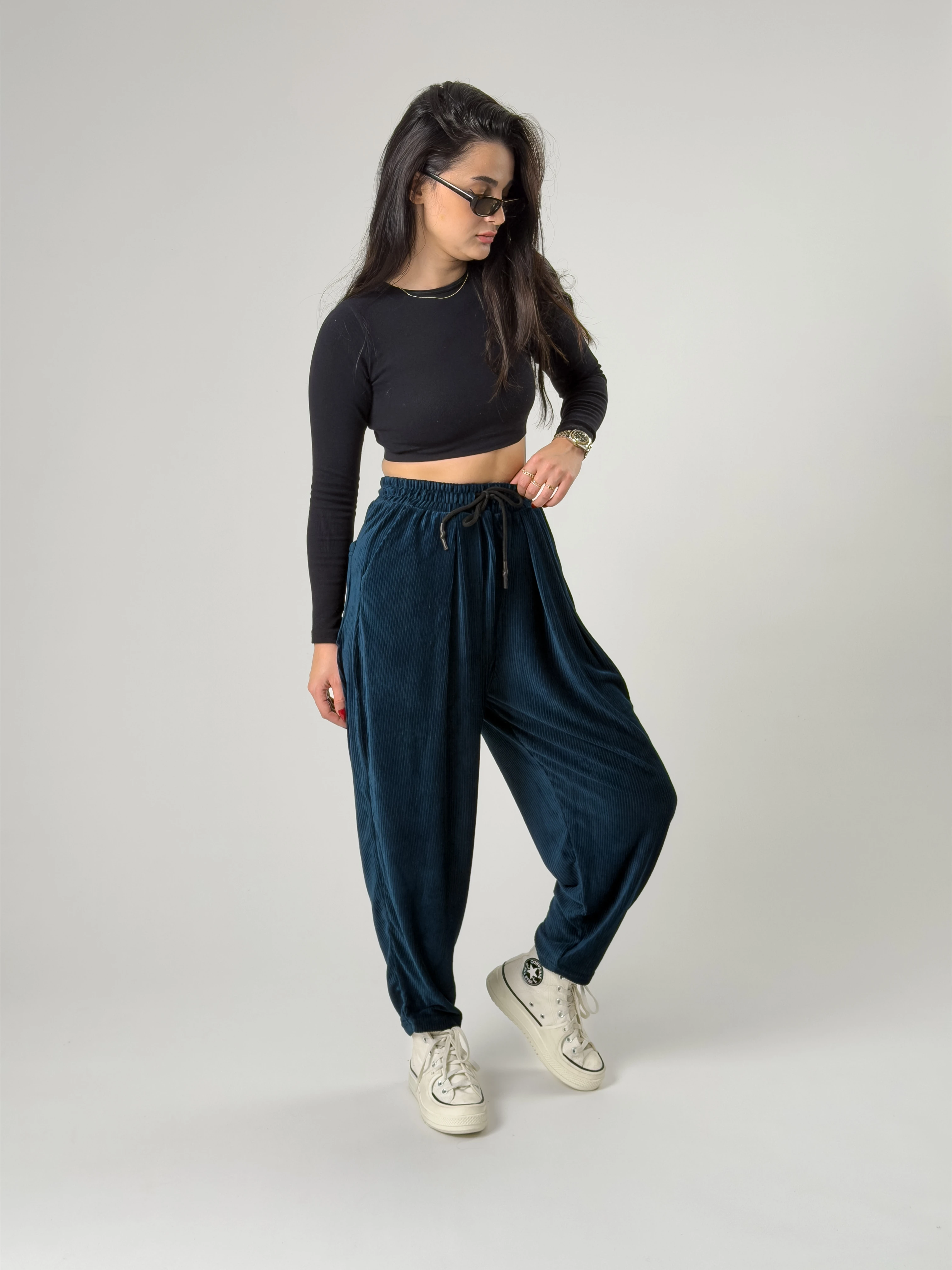 Petrol Pileli Kadın Jogger Pantolon COC2563