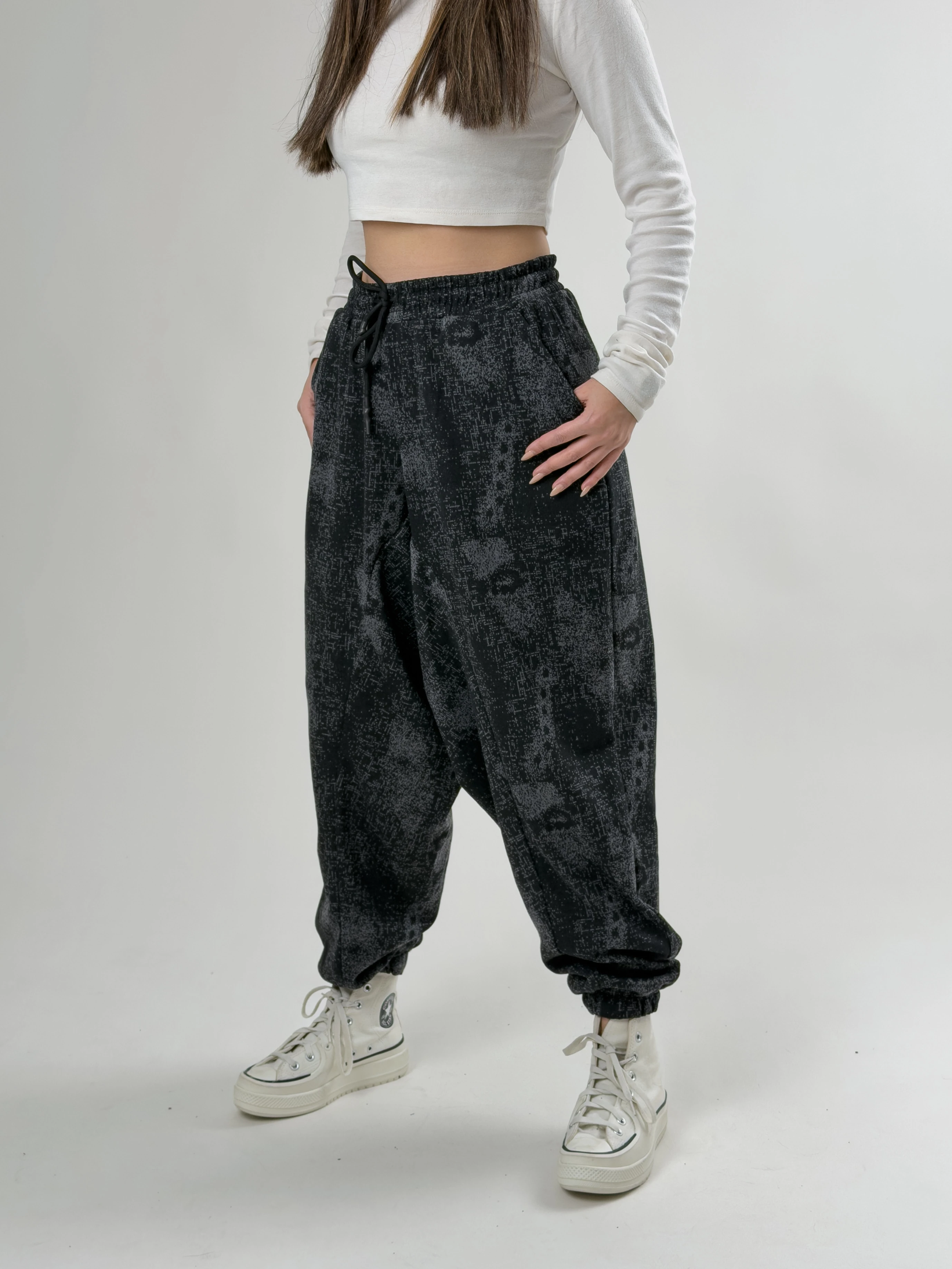 Kadın Siyah Desenli Spor Şalvar COC2623