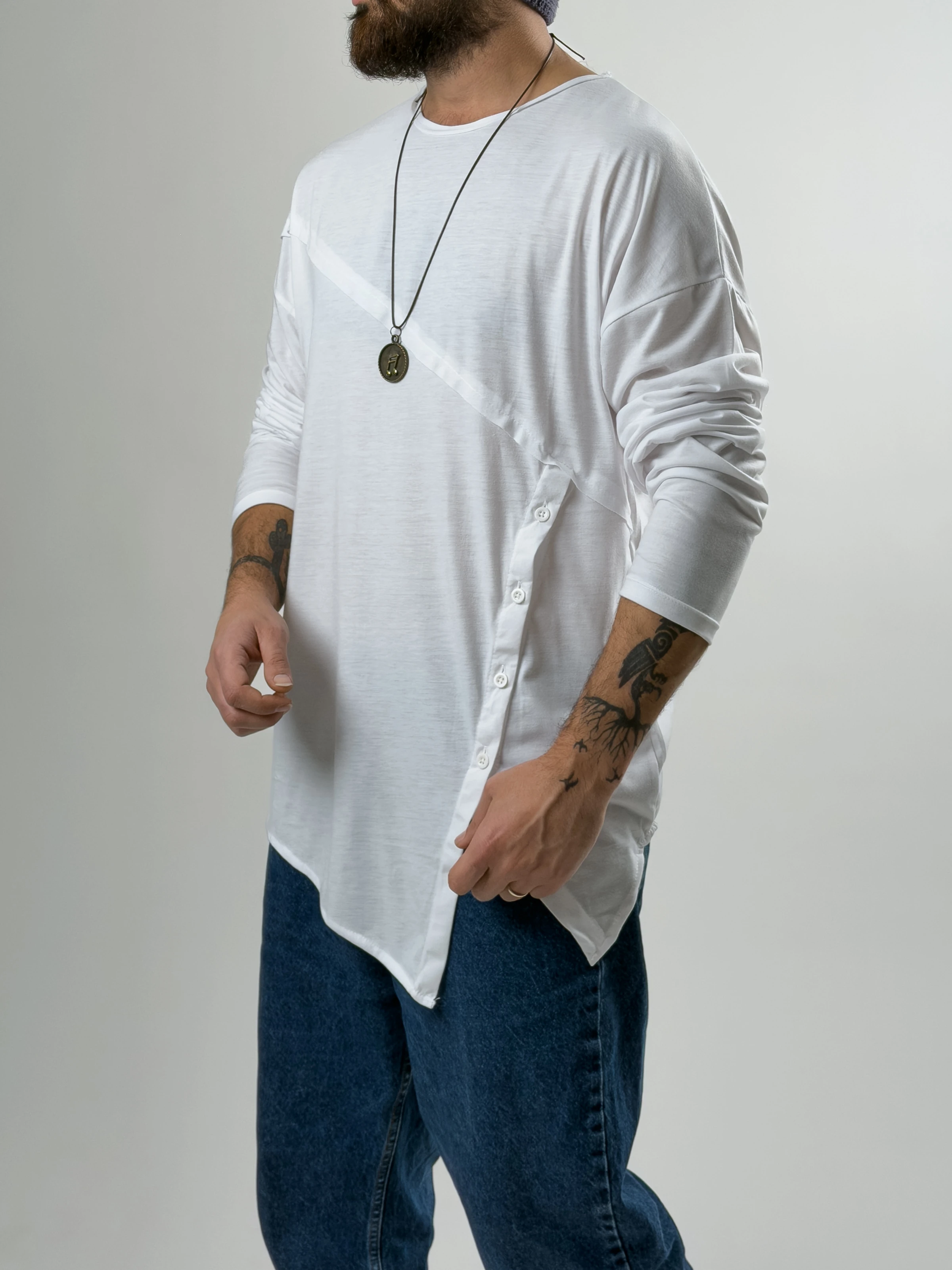 Tasarım Düğme Detaylı Beyaz Erkek Sweat COC2633