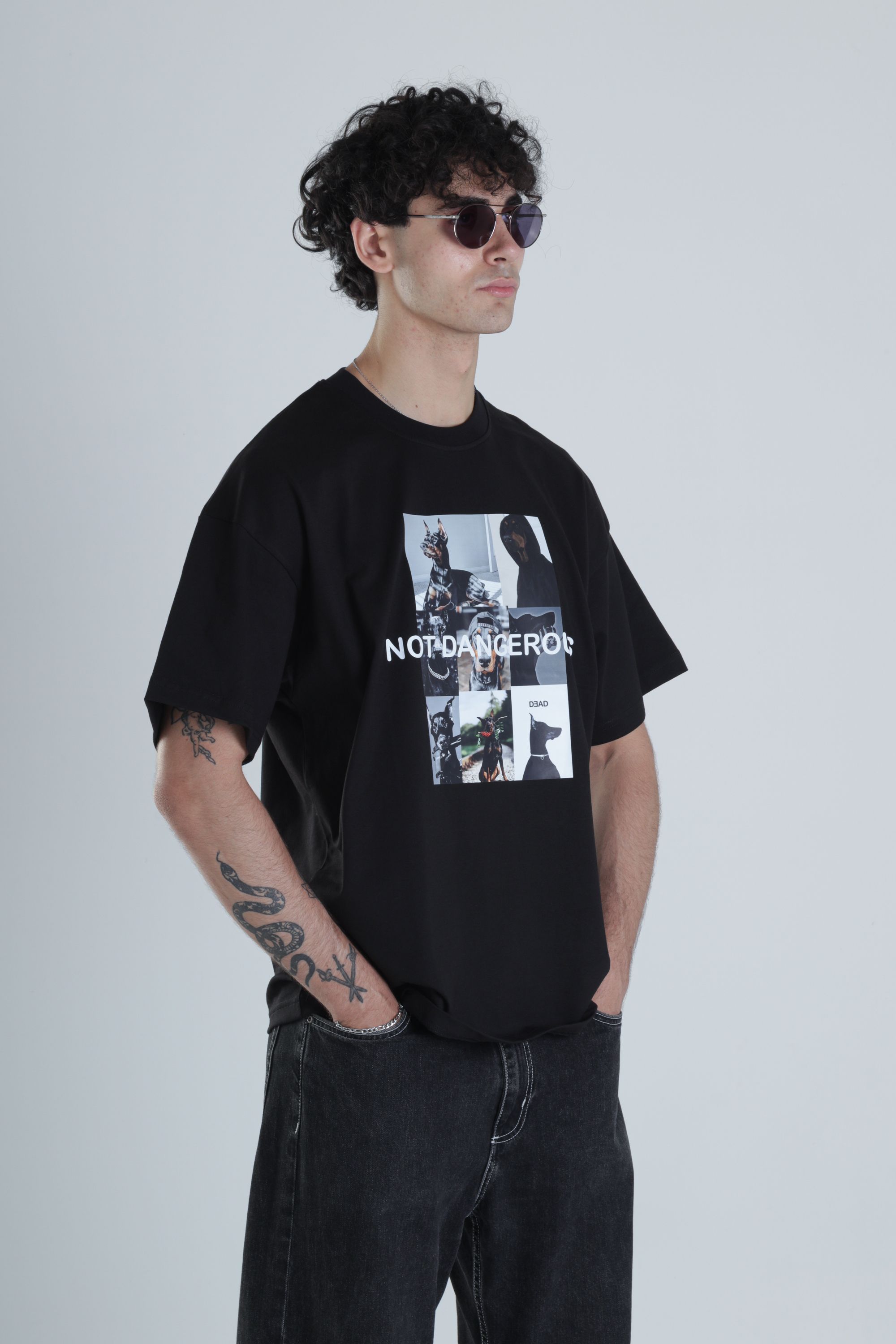 Not Dangerous Siyah Oversize Tasarım T-Shirt