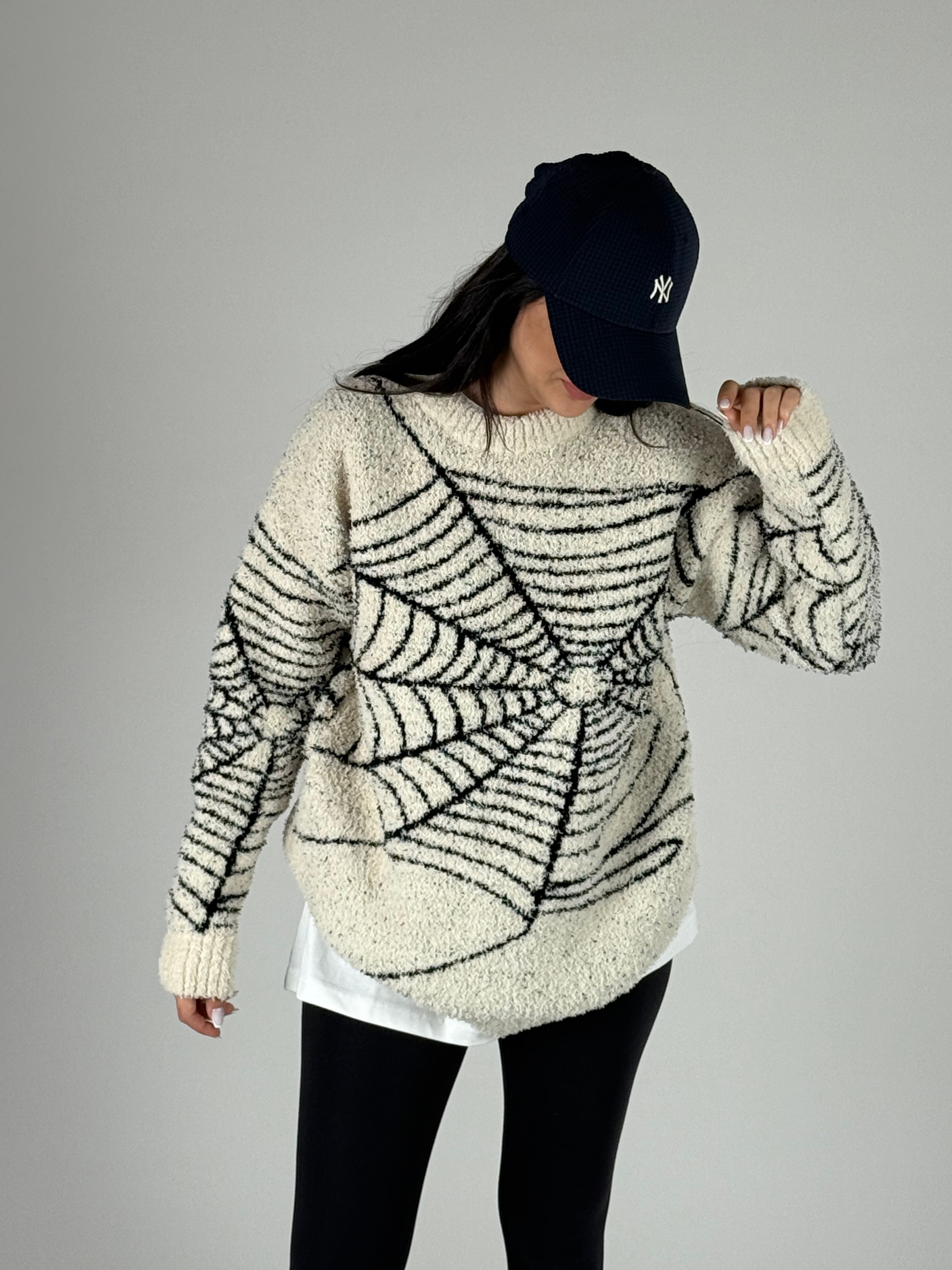 Ekru Örümcek Ağı Peluş Kadın Sweat