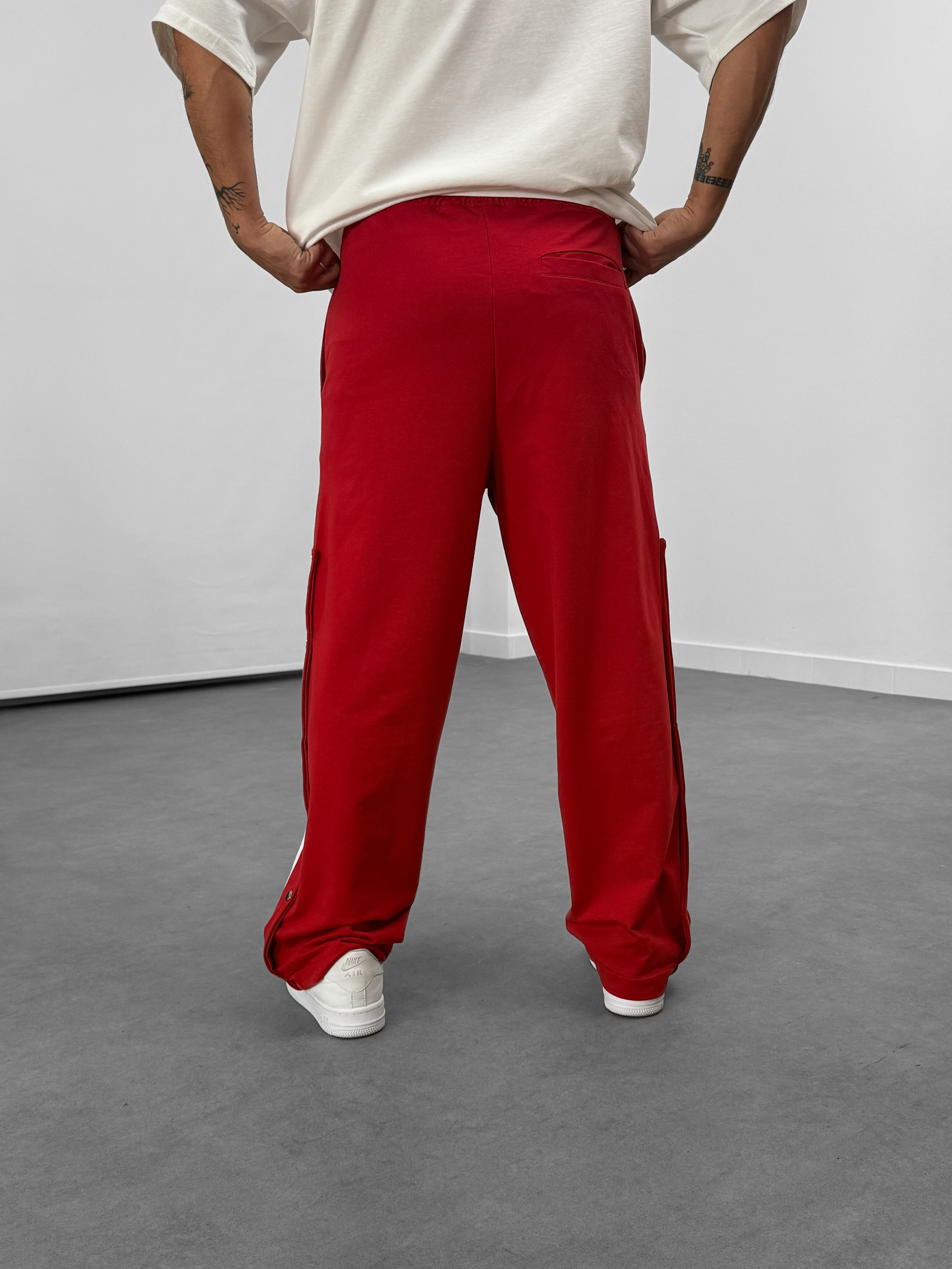 Şeritli Kırmızı Erkek Baggy Pantolon