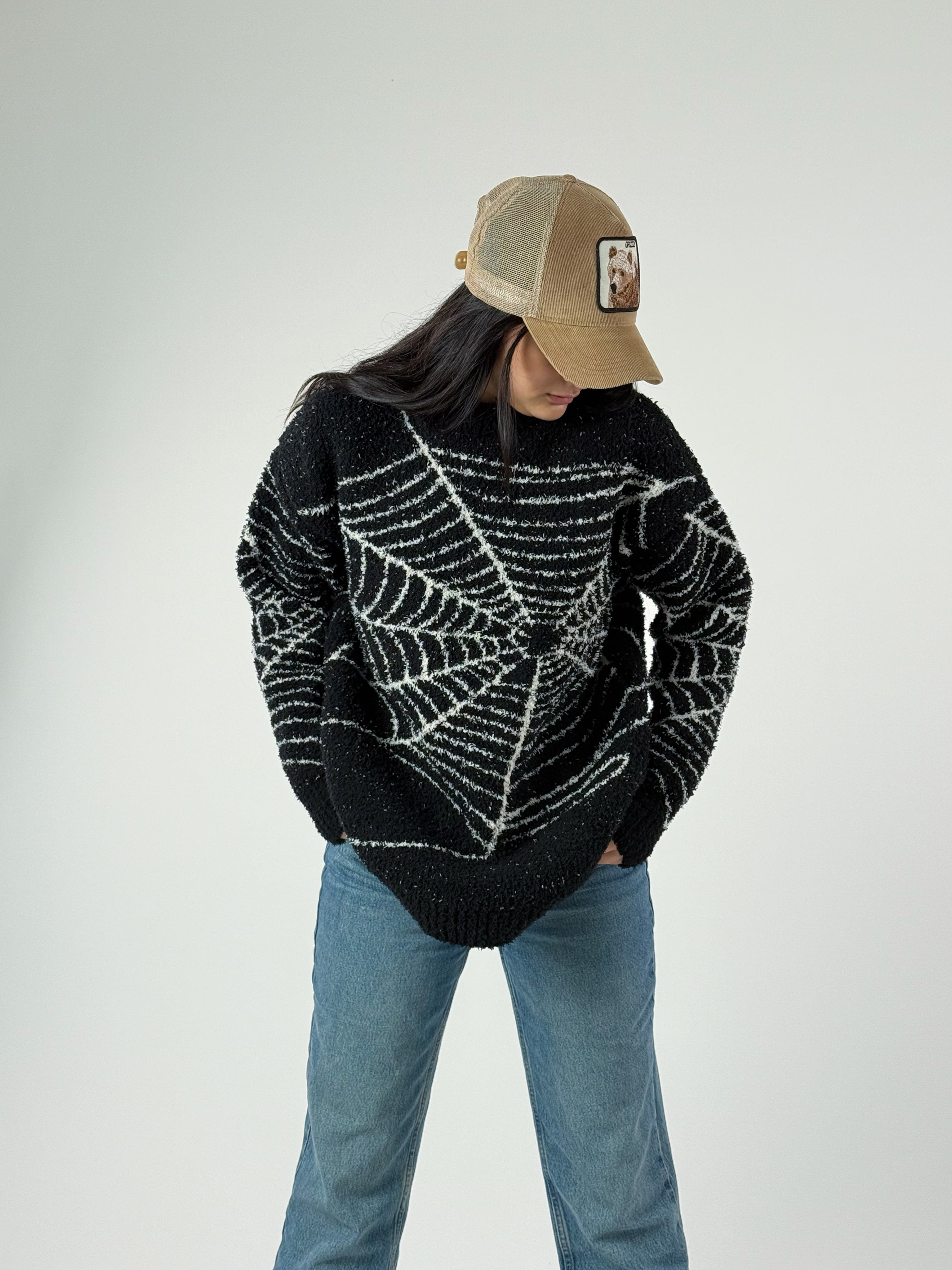 Örümcek Ağı Desenli Kadın Peluş Sweat