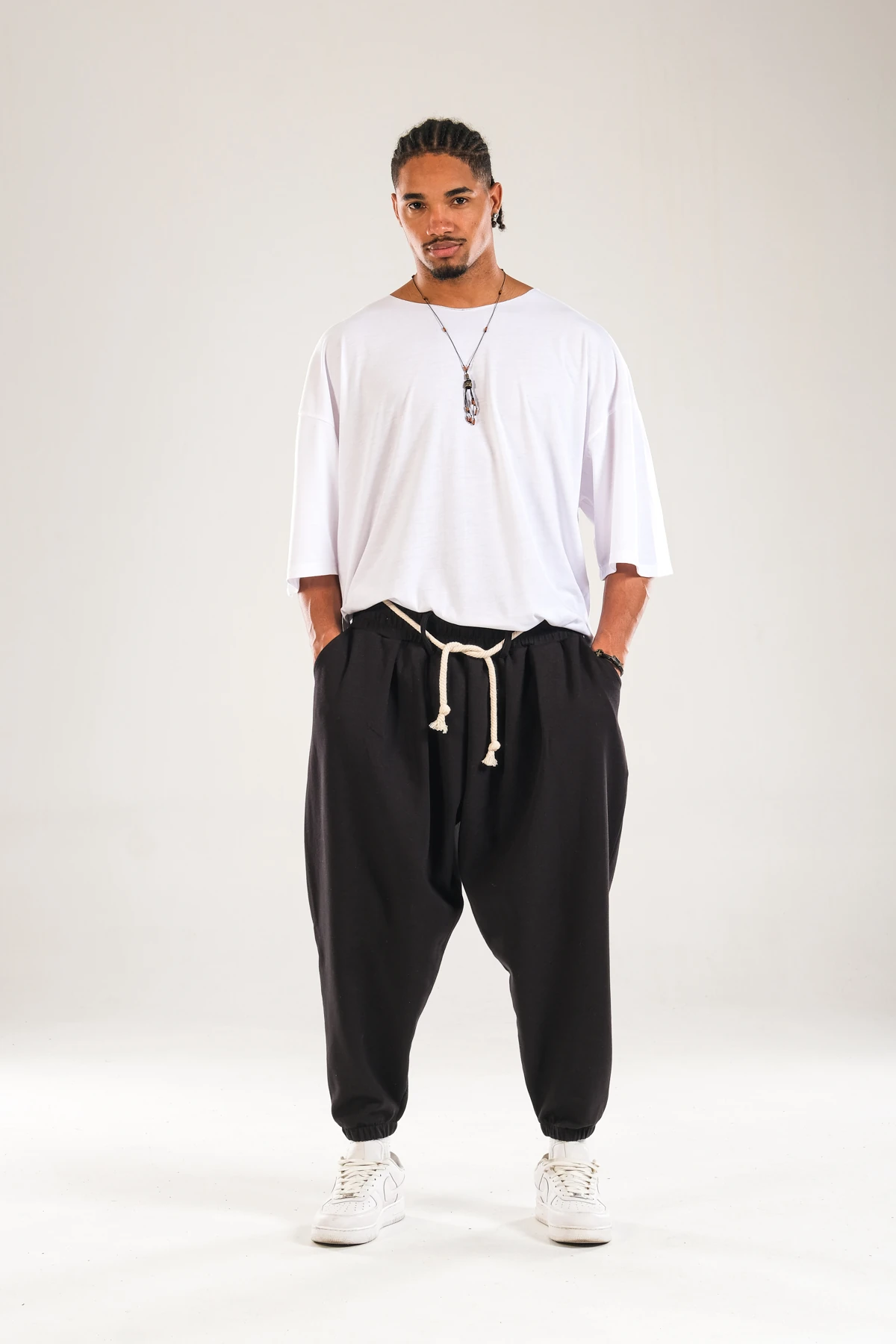 Halat Kemerli Pileli Jogger Pantolon