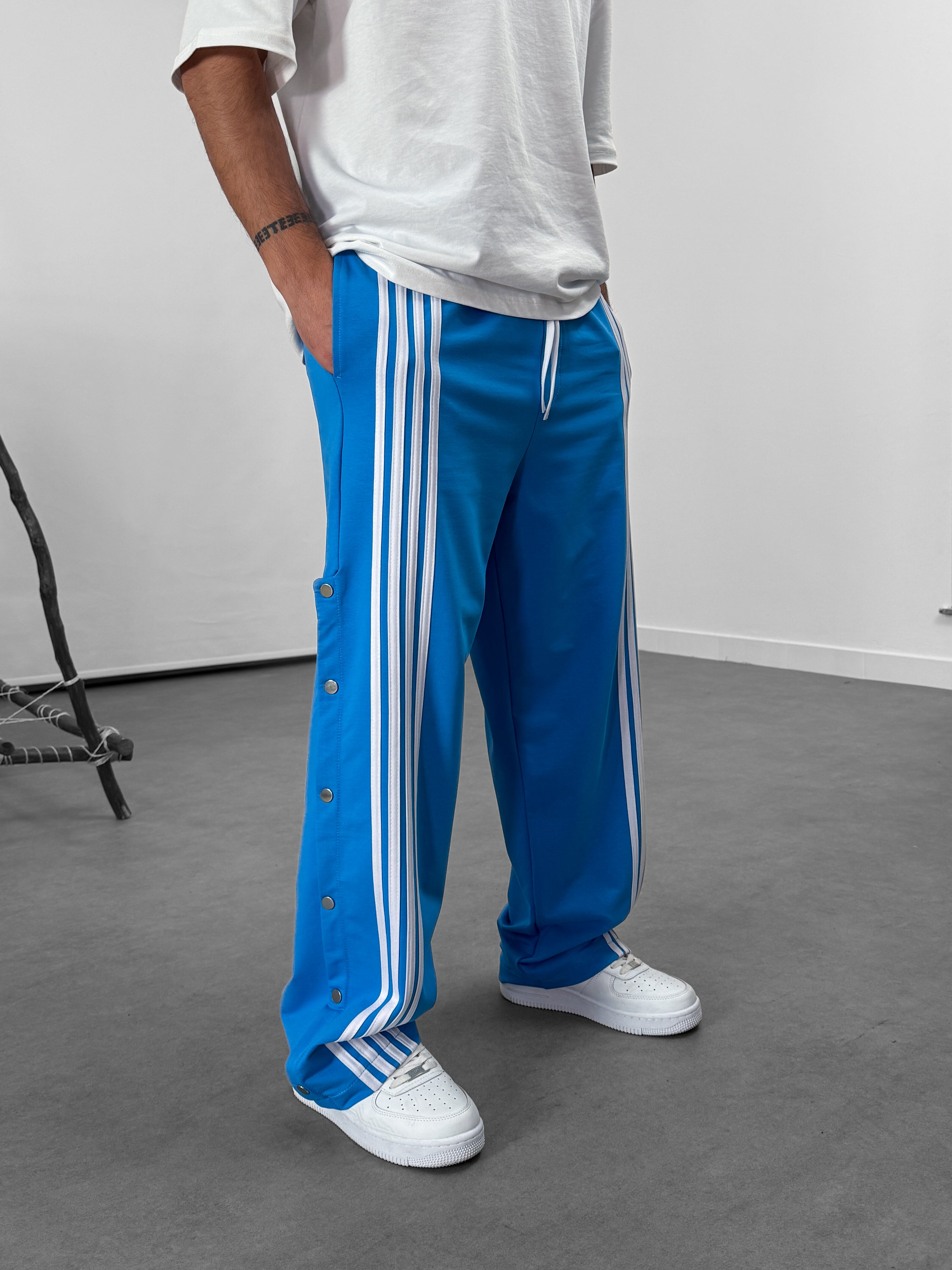 Şeritli Mavi Erkek Baggy Pantolon