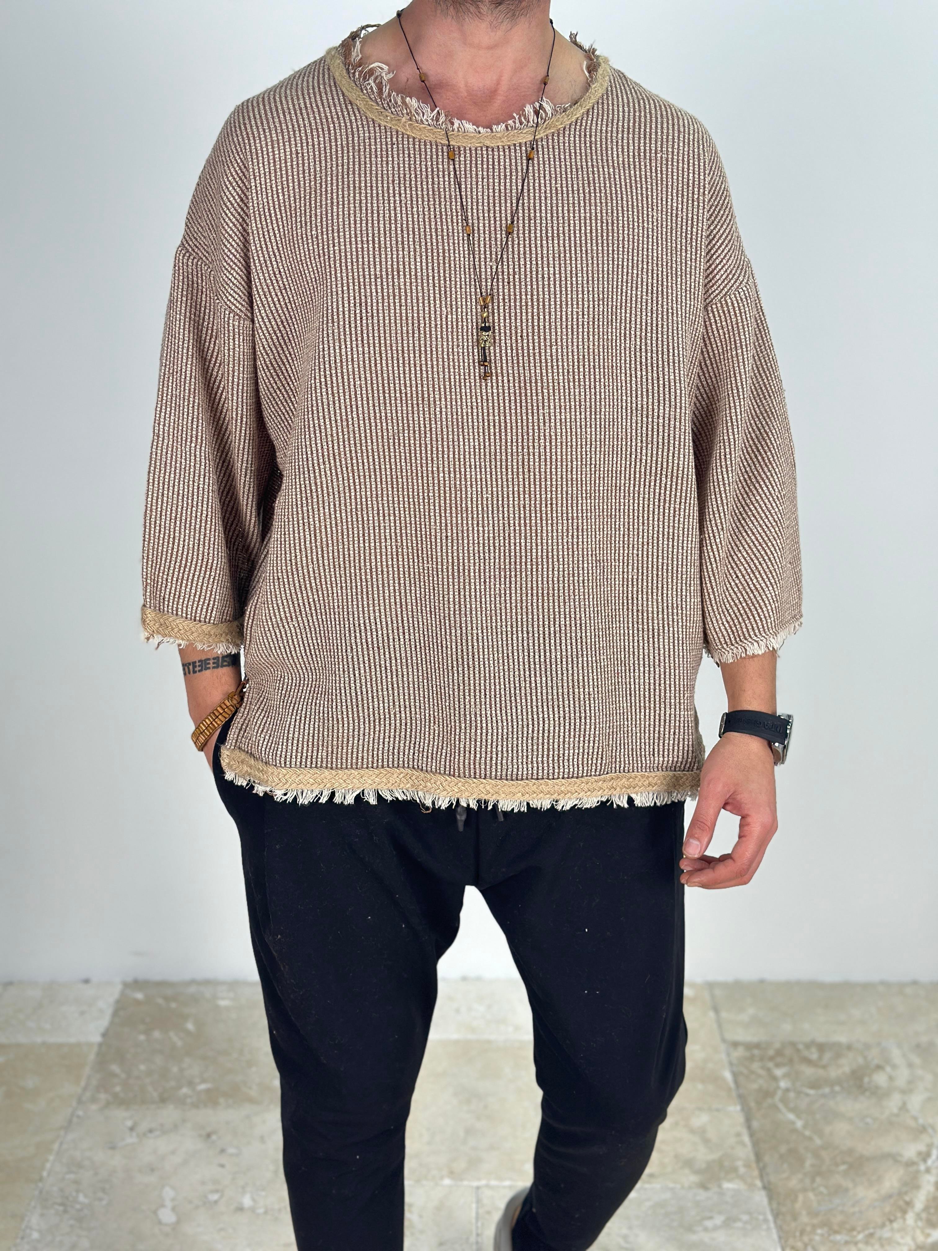 Fakir Kol Rattan Detaylı Bohem Kahve T-Shirt