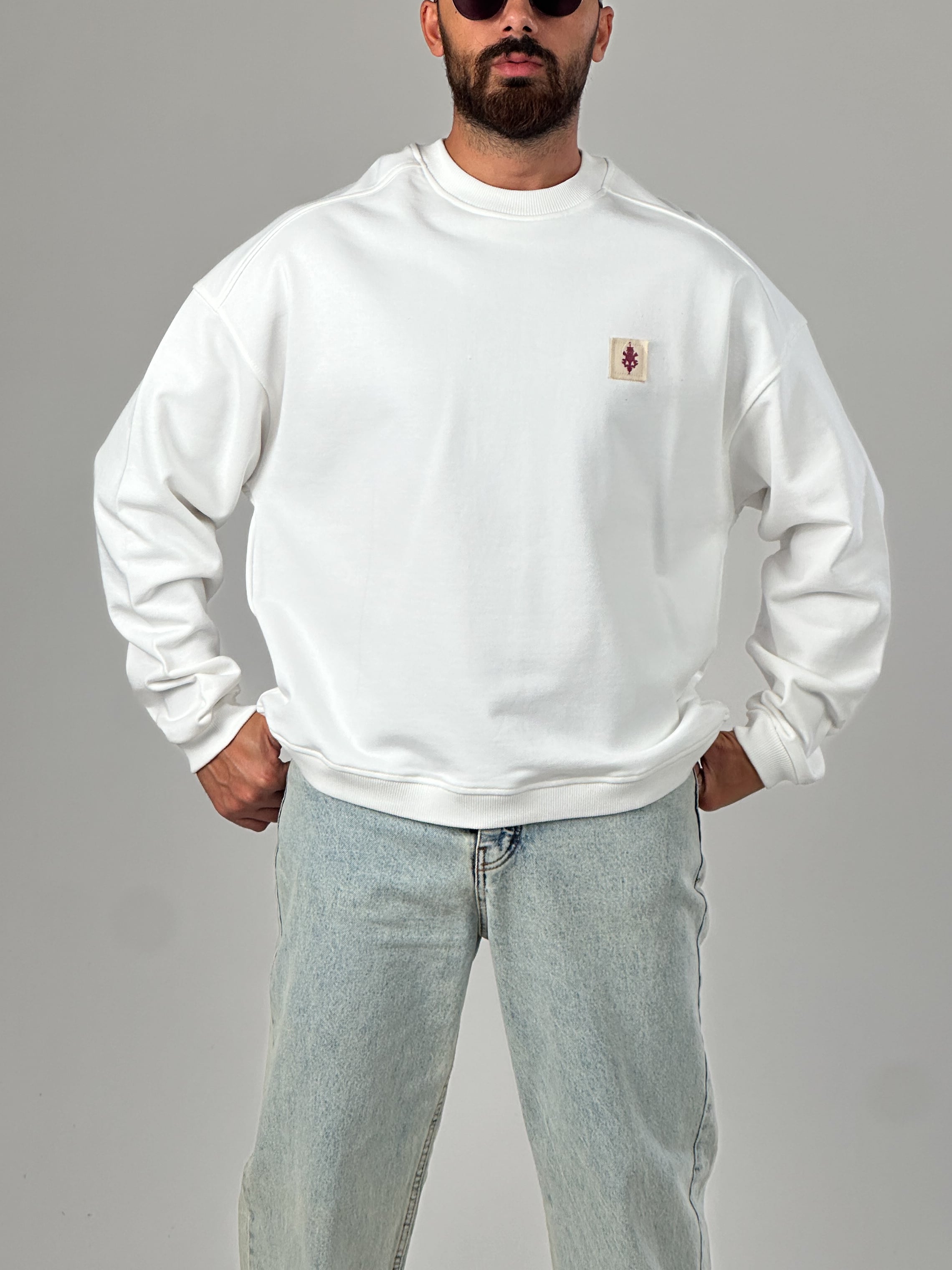 Ekru Tasarım Etnik Erkek Sweatshirt