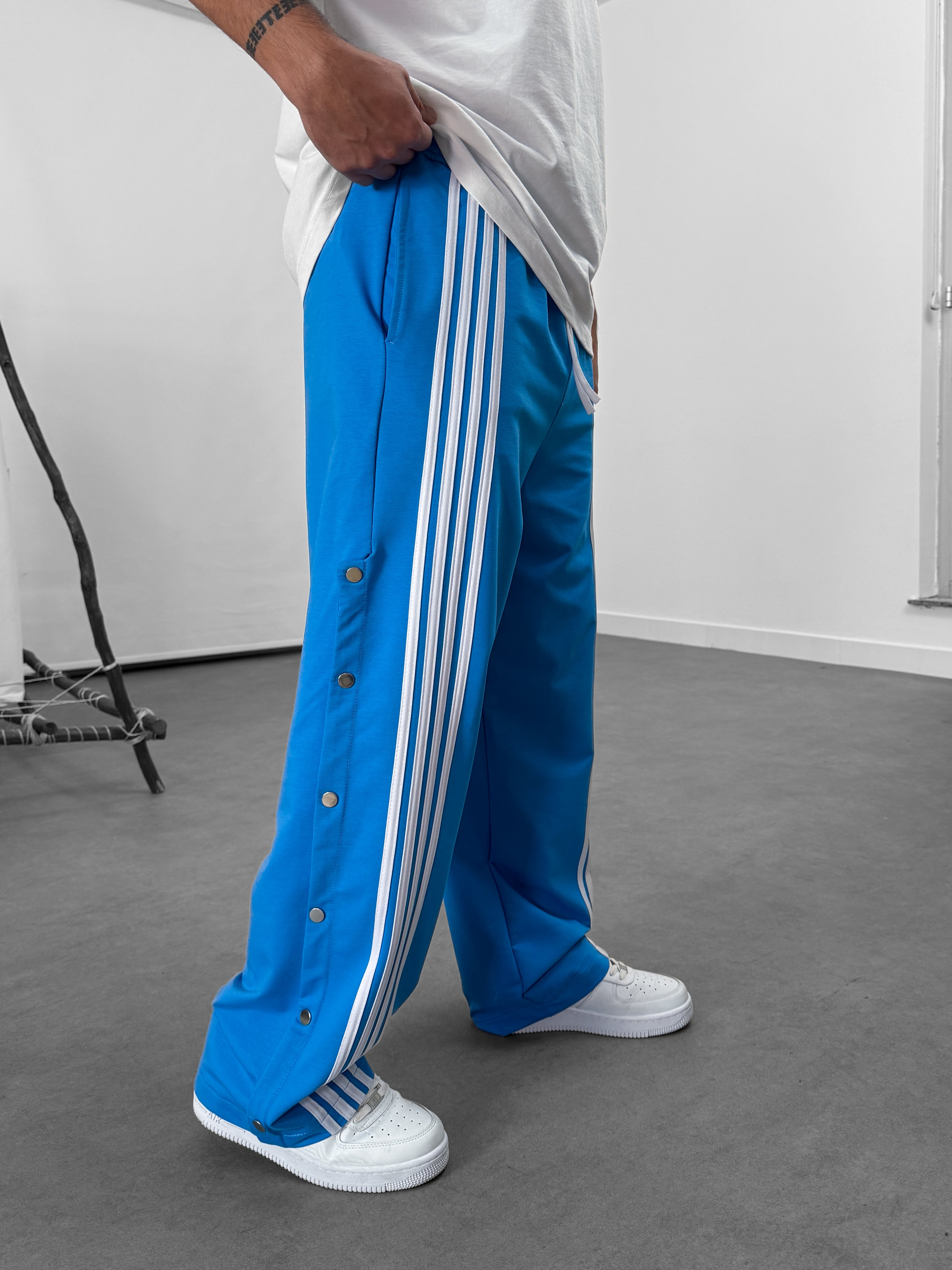 Şeritli Mavi Erkek Baggy Pantolon