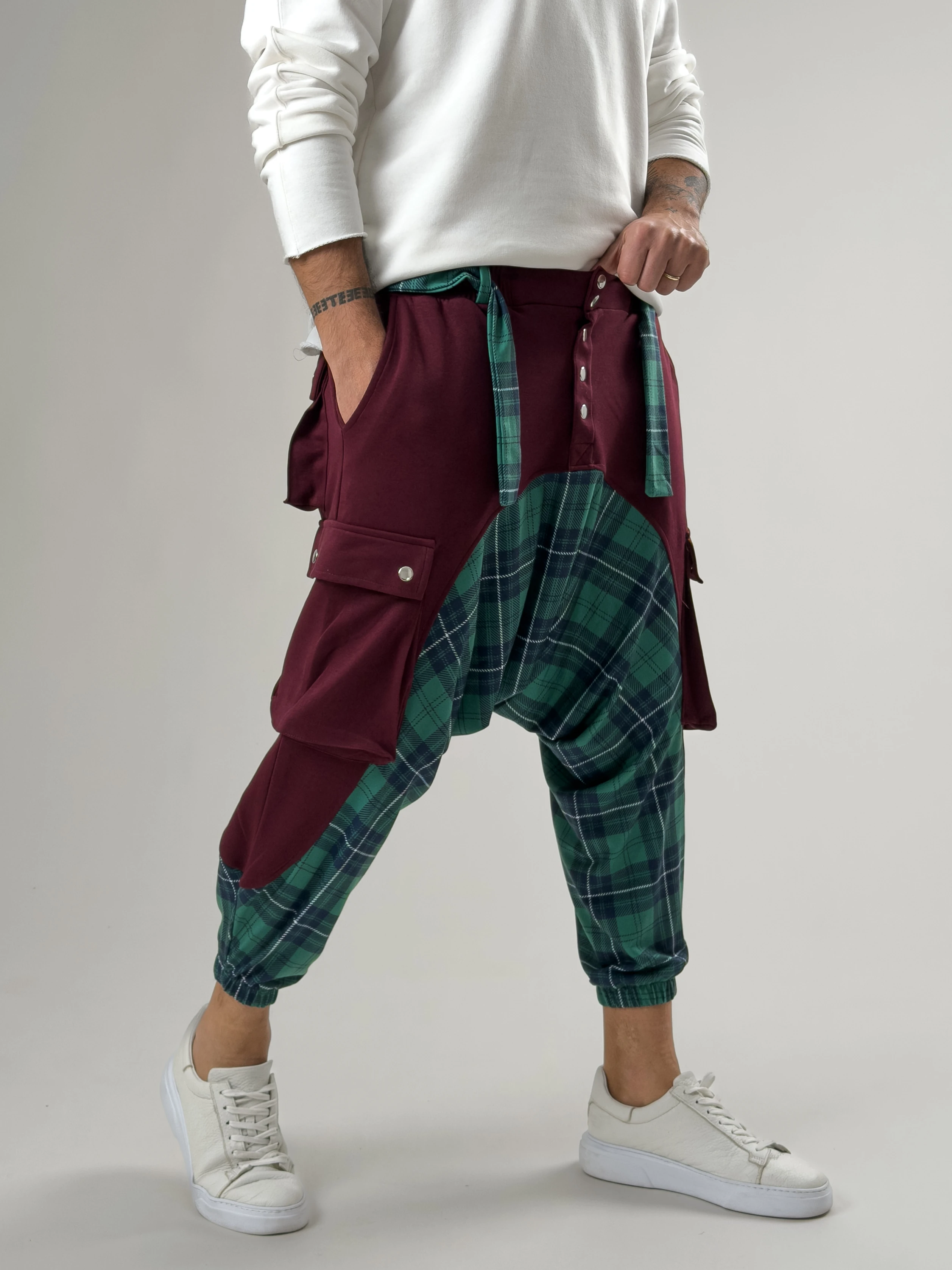 Garni Tasarım Erkek Bordo Etnik Desenli Spor Şalvar COC2614