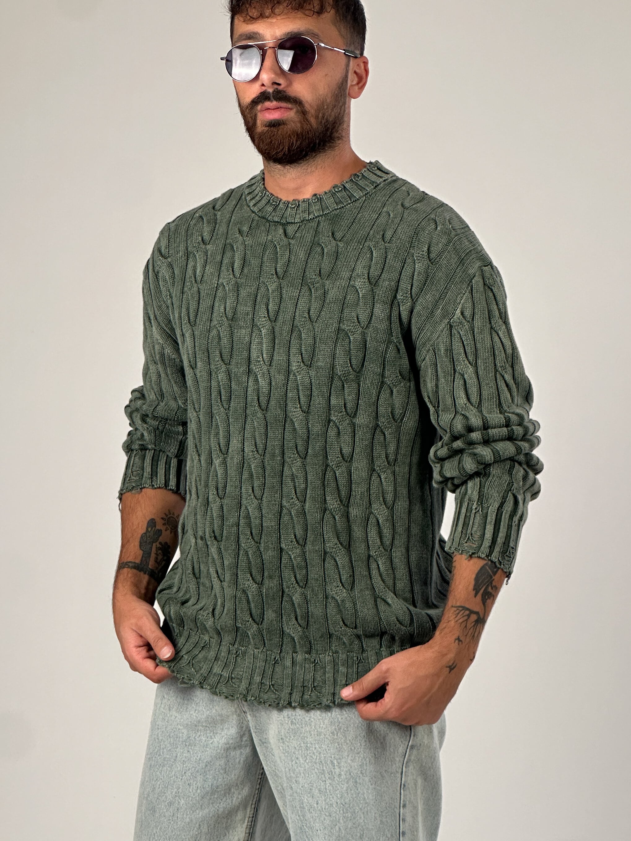 Haki Triko Erkek Sweatshirt
