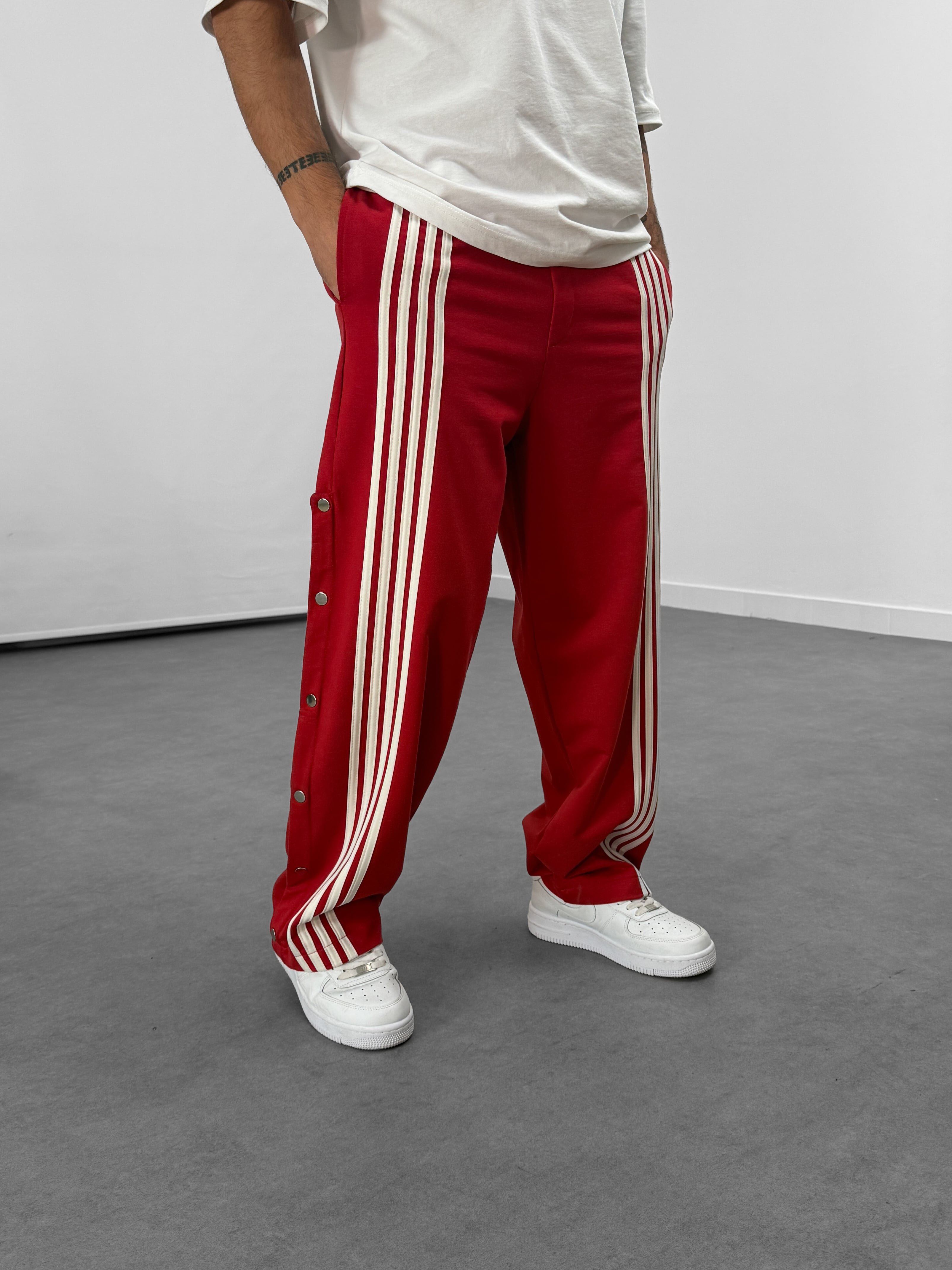 Şeritli Kırmızı Erkek Baggy Pantolon