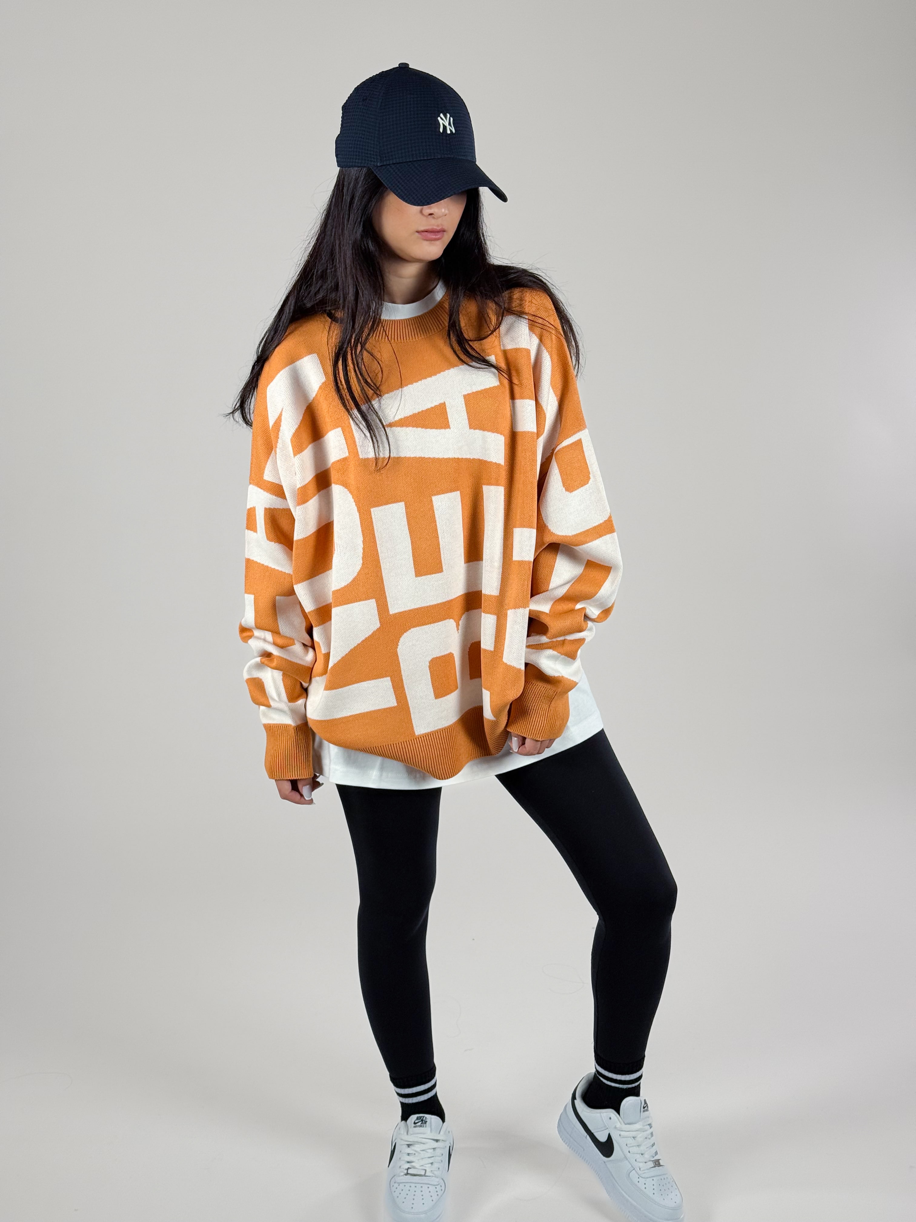 Bold Print Oversize Kadın Turuncu Sweat